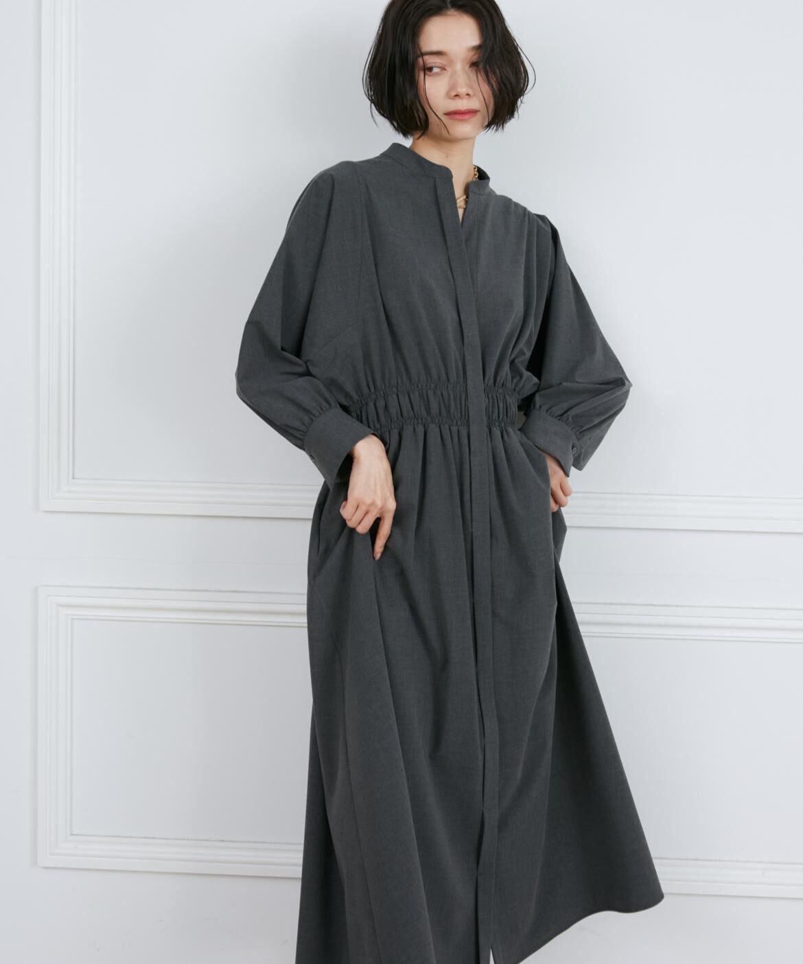 INED「2WAYストレッチスタンドカラーワンピース」|ワンピース|