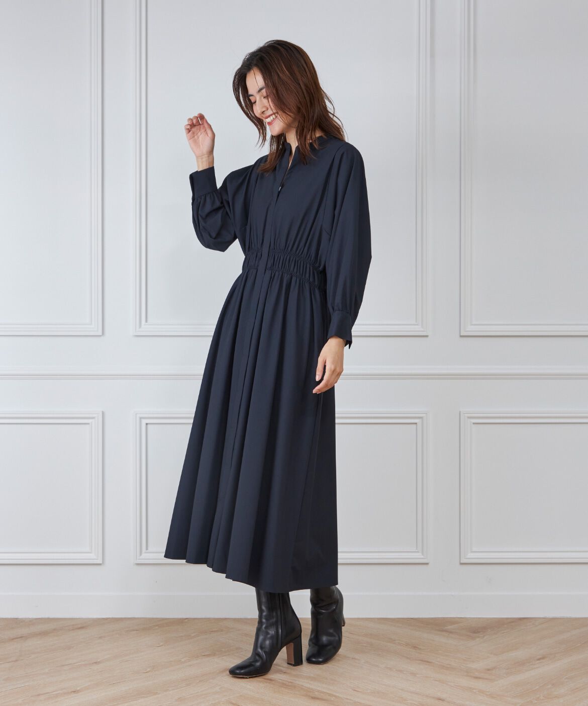 INED「2WAYストレッチスタンドカラーワンピース」|ワンピース|