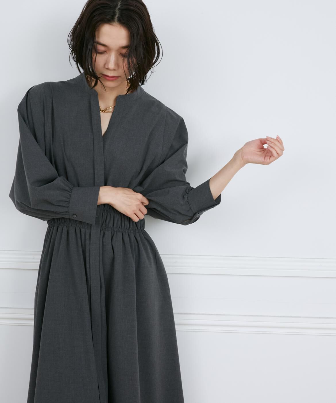 INED「2WAYストレッチスタンドカラーワンピース」|ワンピース|