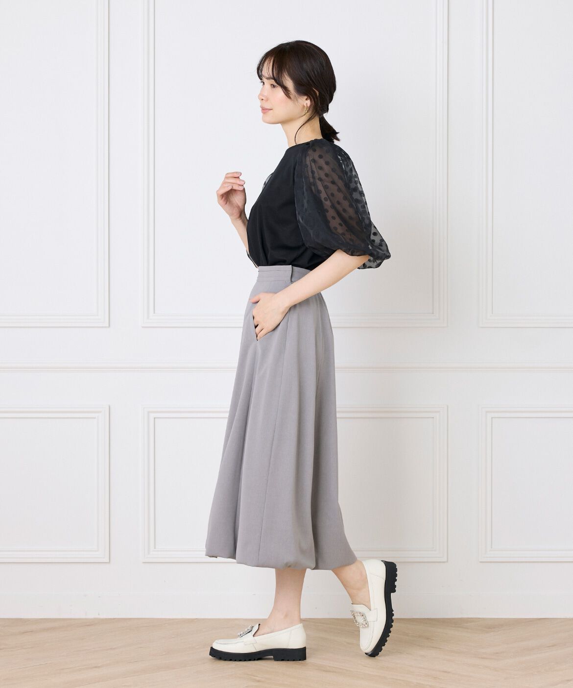 Maglie le cassetto「ドットチュールドッキングカットソー」|Tシャツ・カットソー|