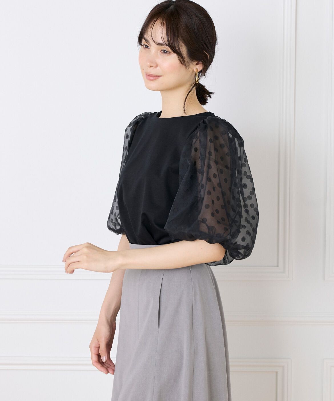 Maglie le cassetto「ドットチュールドッキングカットソー」|Tシャツ・カットソー|