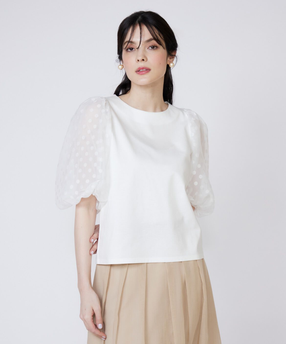 Maglie le cassetto「ドットチュールドッキングカットソー」|Tシャツ・カットソー|