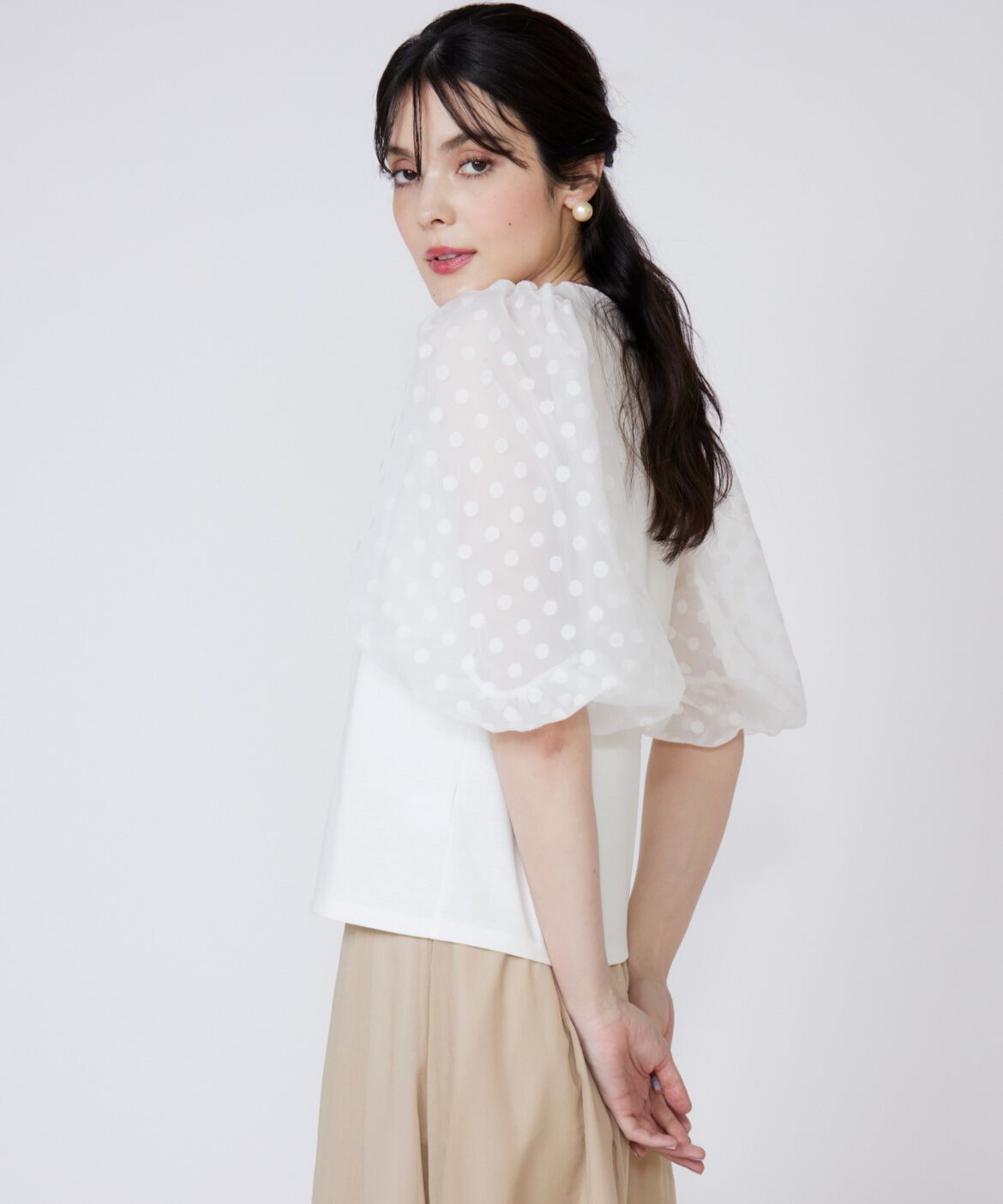 Maglie le cassetto「ドットチュールドッキングカットソー」|Tシャツ・カットソー|