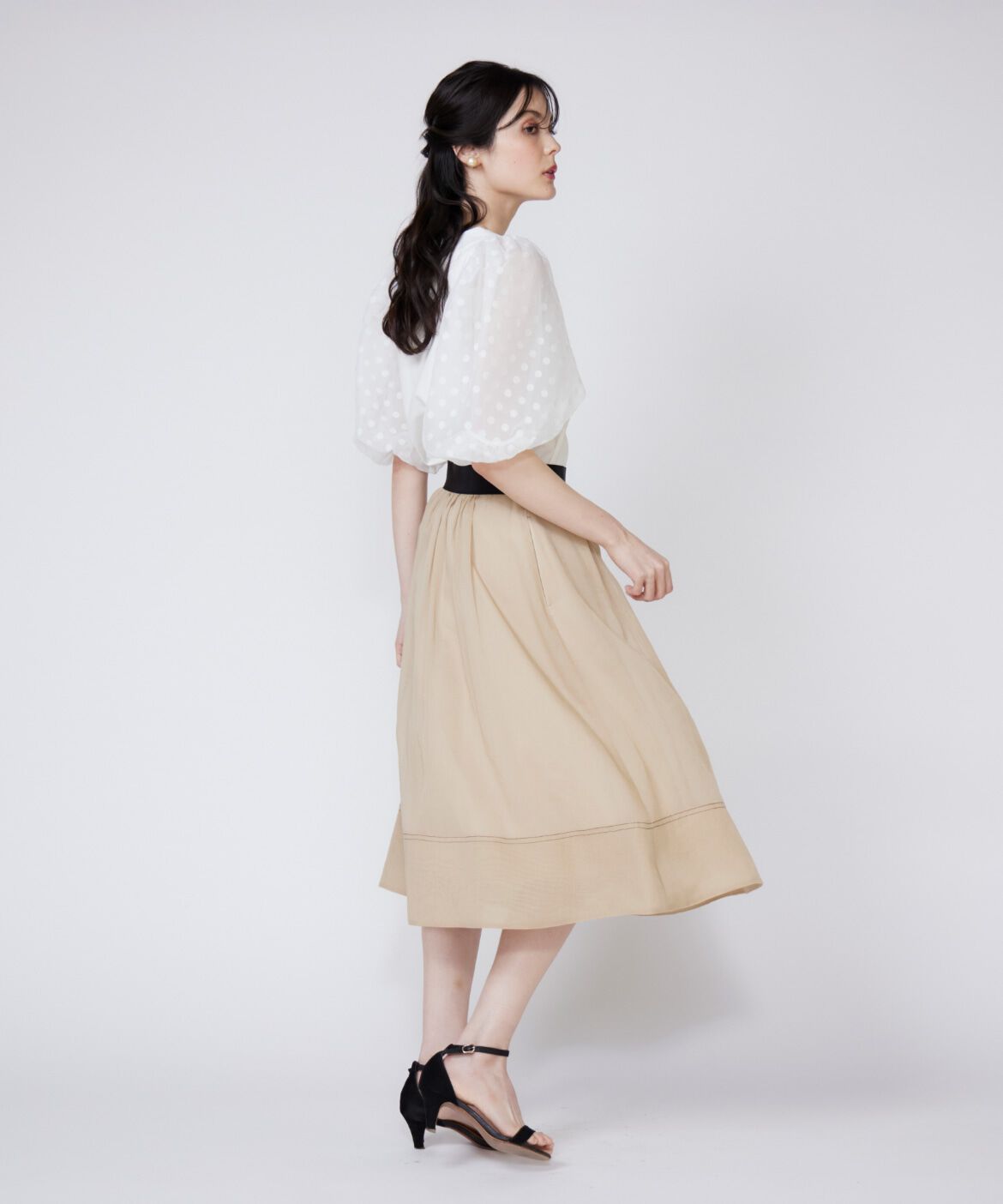 Maglie le cassetto「ドットチュールドッキングカットソー」|Tシャツ・カットソー|