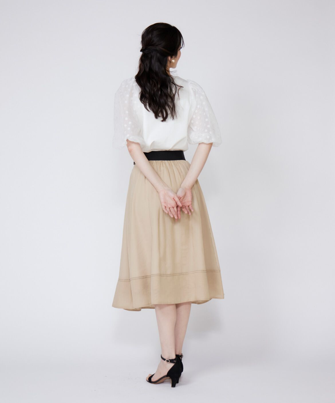 Maglie le cassetto「ドットチュールドッキングカットソー」|Tシャツ・カットソー|