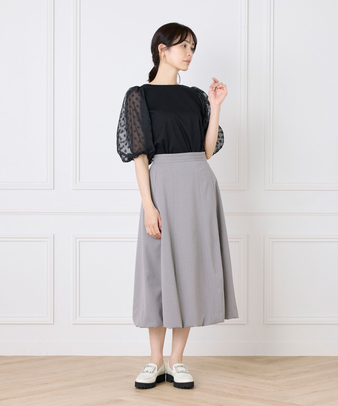 Maglie le cassetto「ドットチュールドッキングカットソー」|Tシャツ・カットソー|