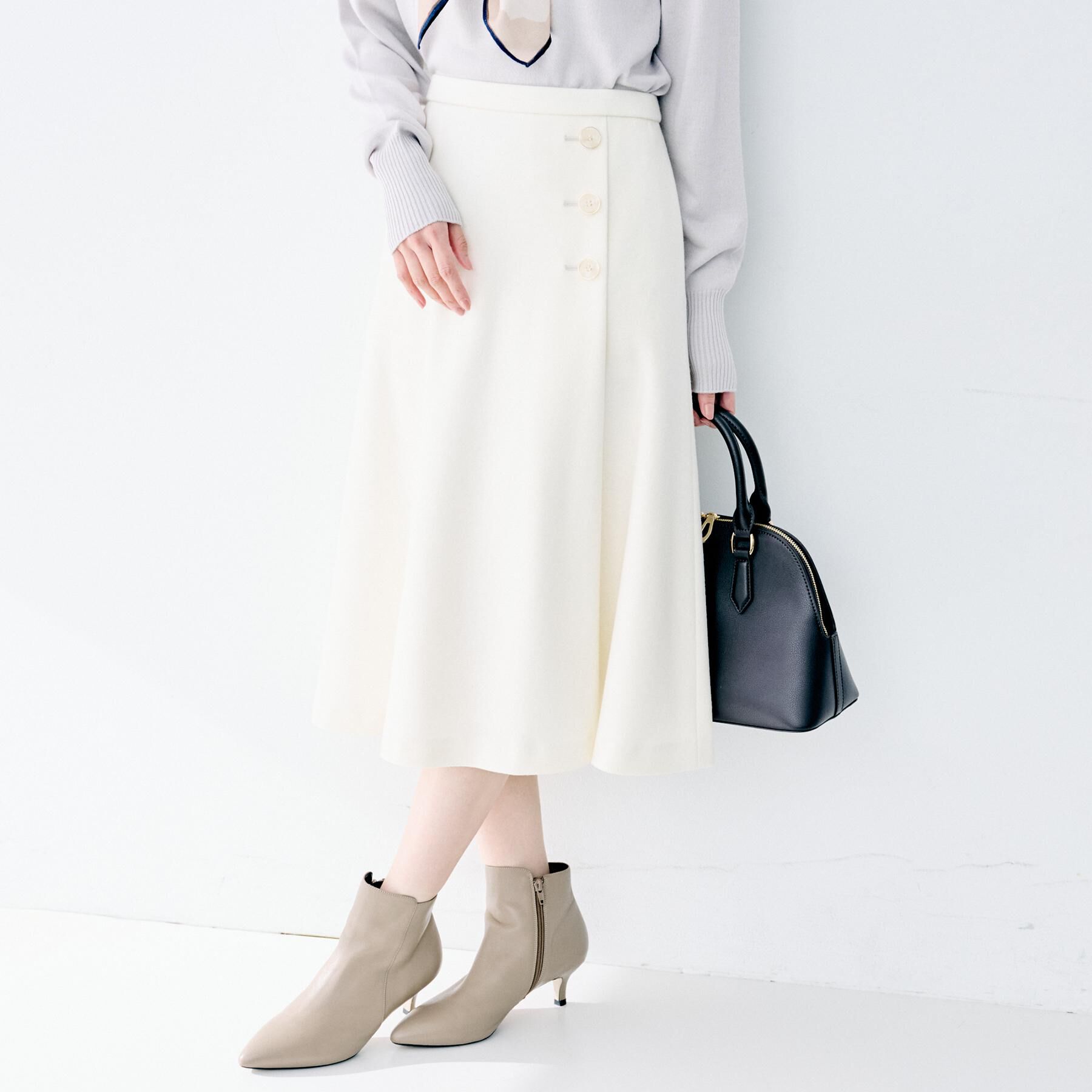 UNTITLED「【ウール100%/ミモレ丈】ミルドスムースフレアスカート」|スカート|アイボリー(004)