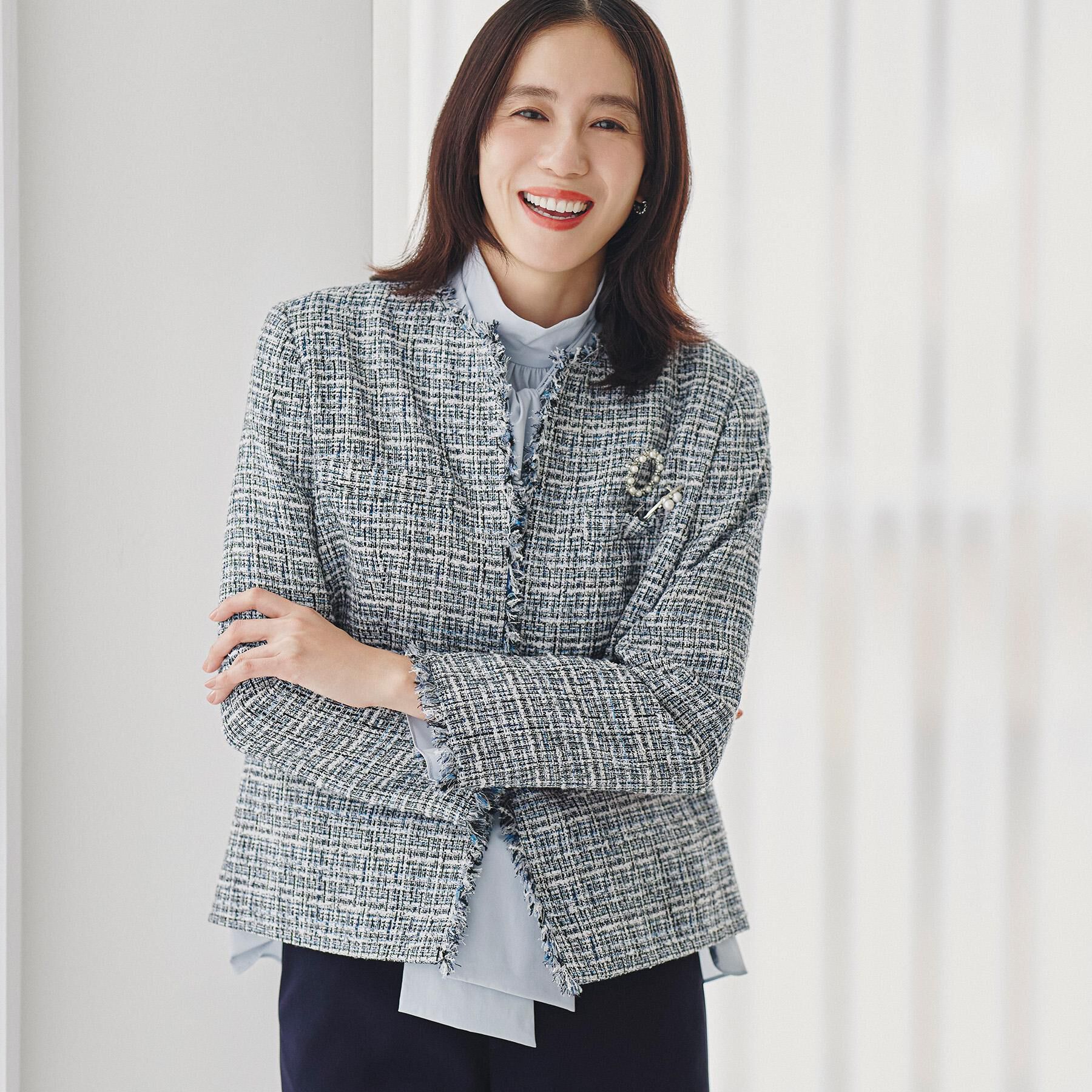 UNTITLED「ファンシーツイード ジャケット」|ノーカラージャケット|ブルー(491)