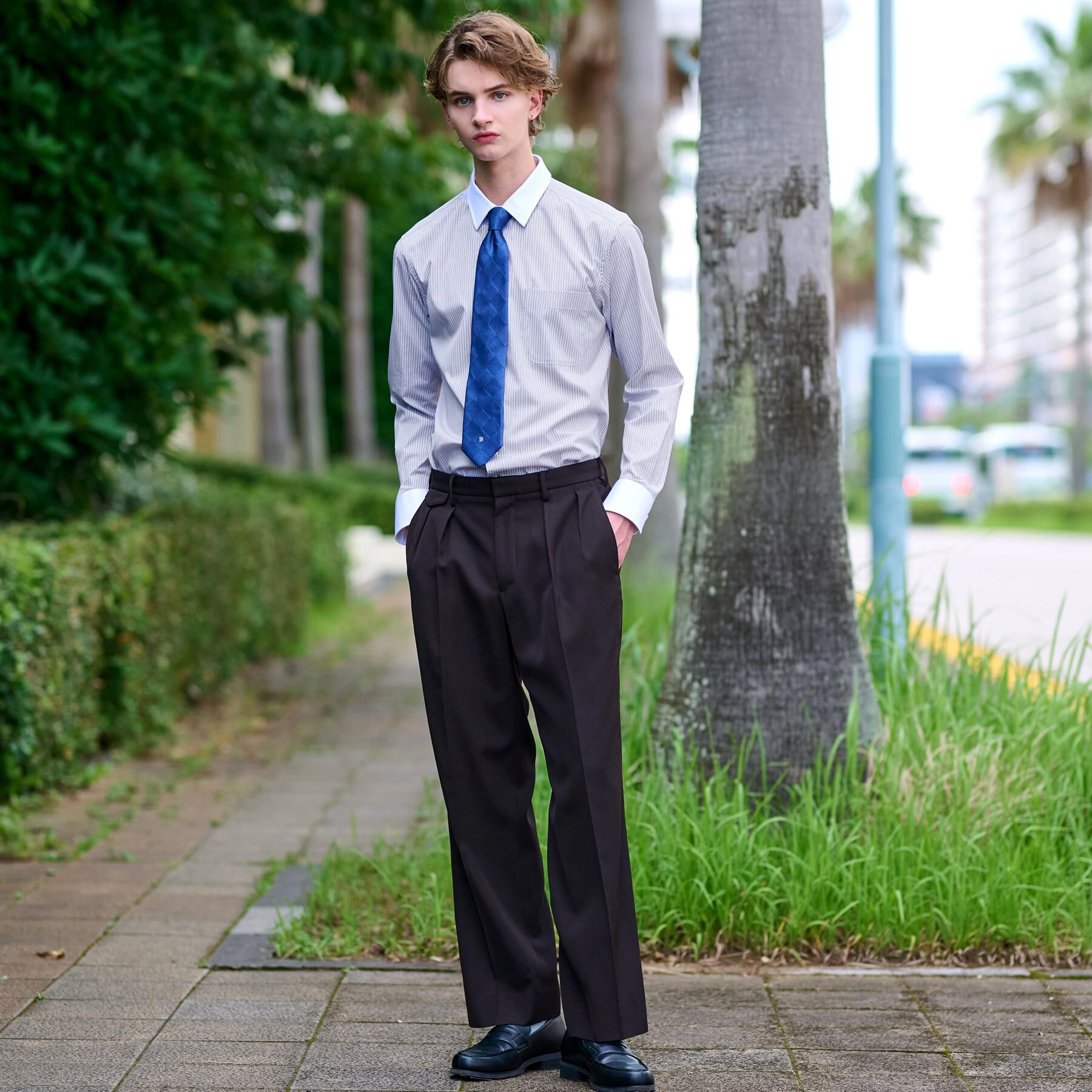 DRESSTERIOR「レギュラーカラークレリック ストライプドレスシャツ」|シャツ・ブラウス|