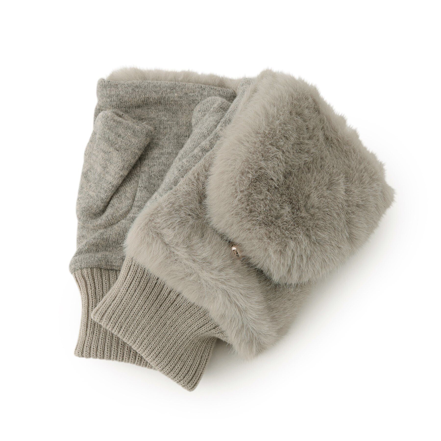 grove「フェイクファーミトン【2WAY】」|手袋|ライトグレー(011