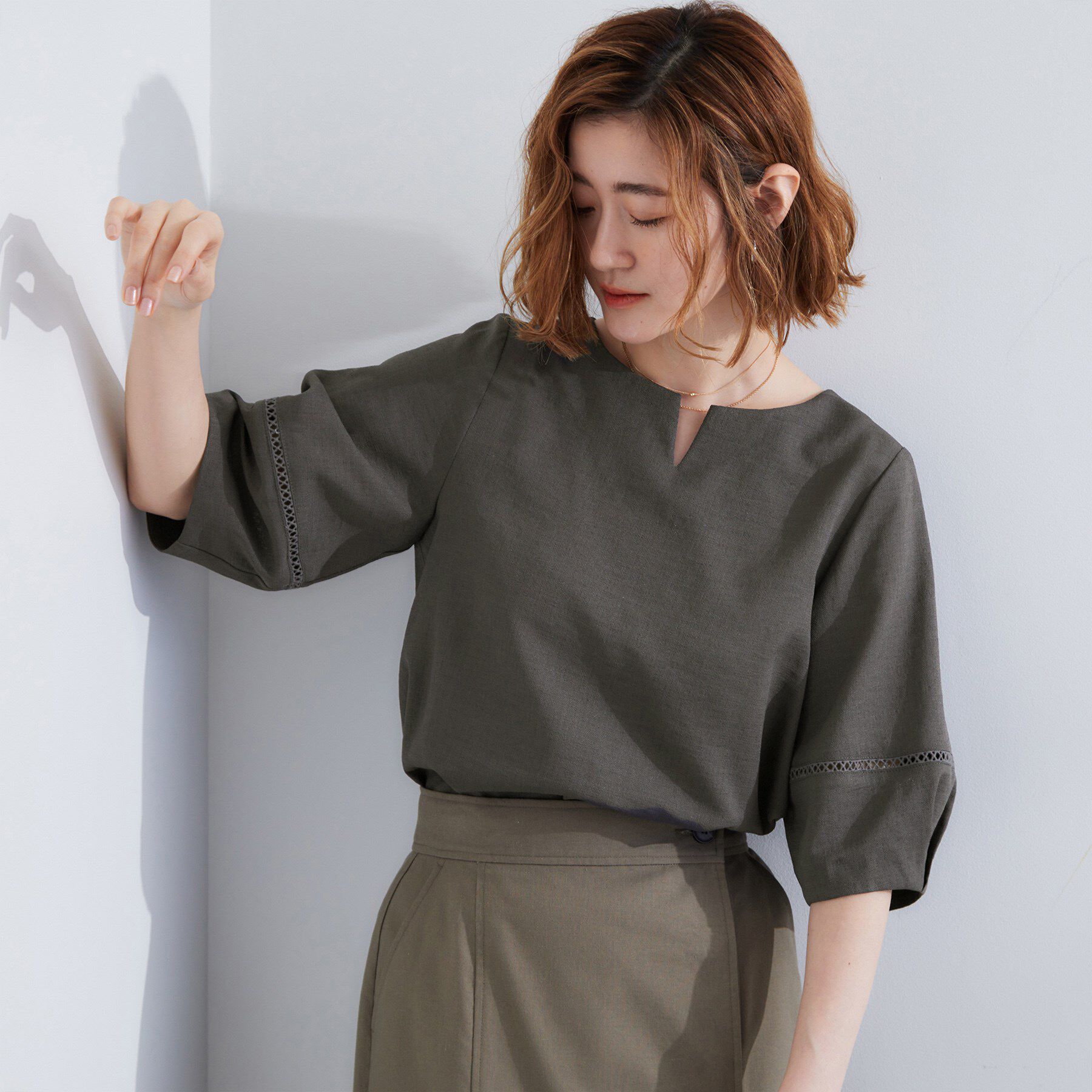 grove「お洒落に決まる 麻調袖コンシャスブラウス」|シャツ・ブラウス|スミクロ(018)