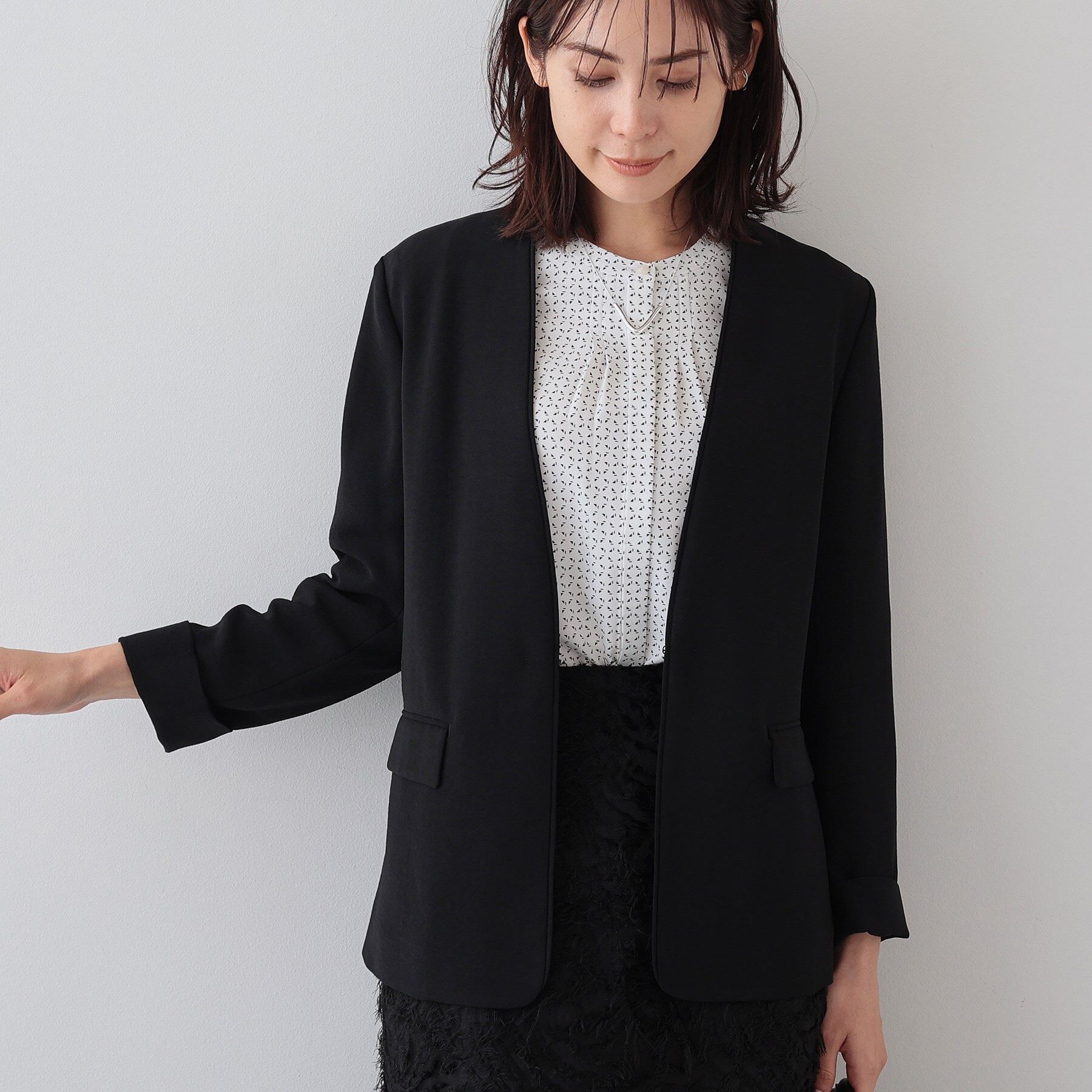 INDIVI「【着る日傘/遮熱/UVケア】ノーカラージャケット」|スーツ|ブラック(019)