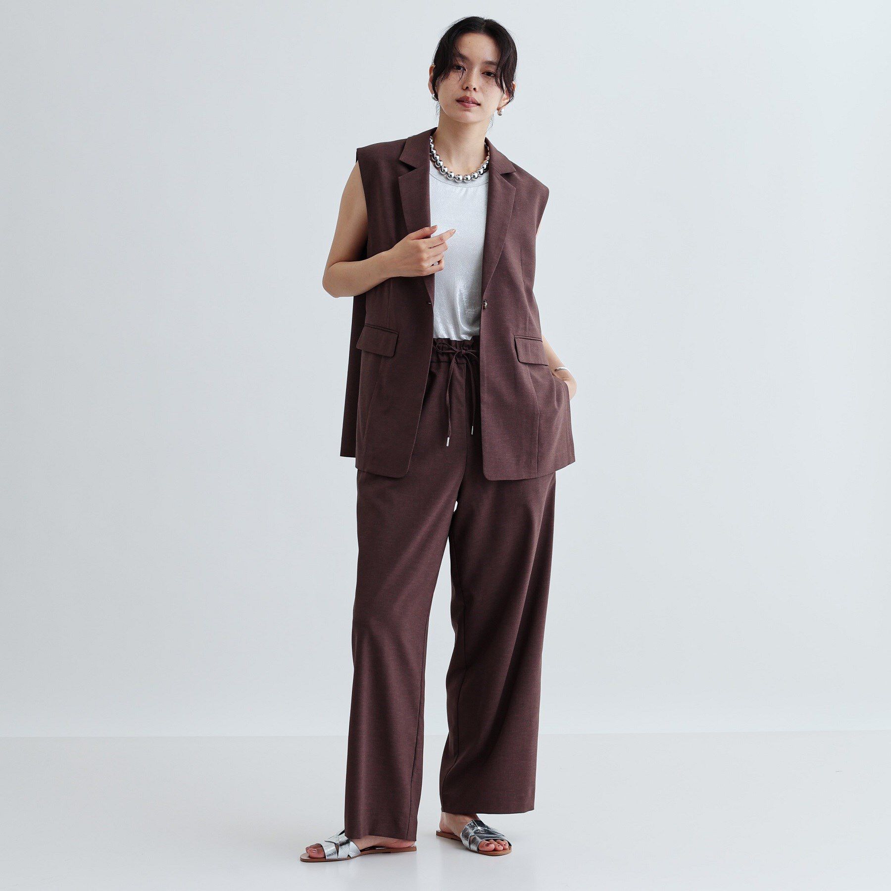 GALLEST「【セットアップ対応】リネンライクジレジャケット【カセット服/通勤・オフィス】」|ベスト・ジレ|