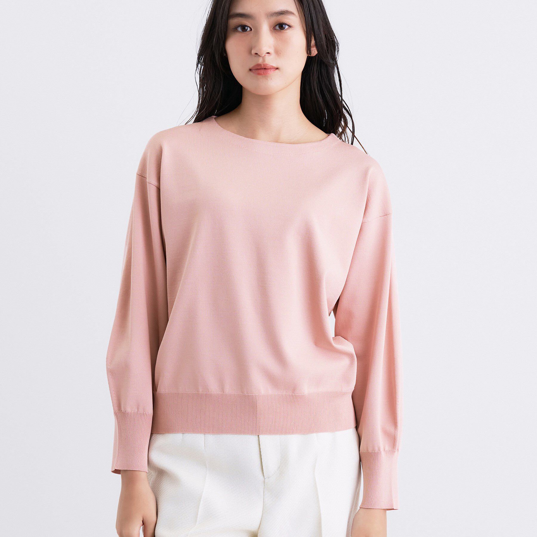 INDIVI「ボートネック ストレッチニット」|ニット・セーター|