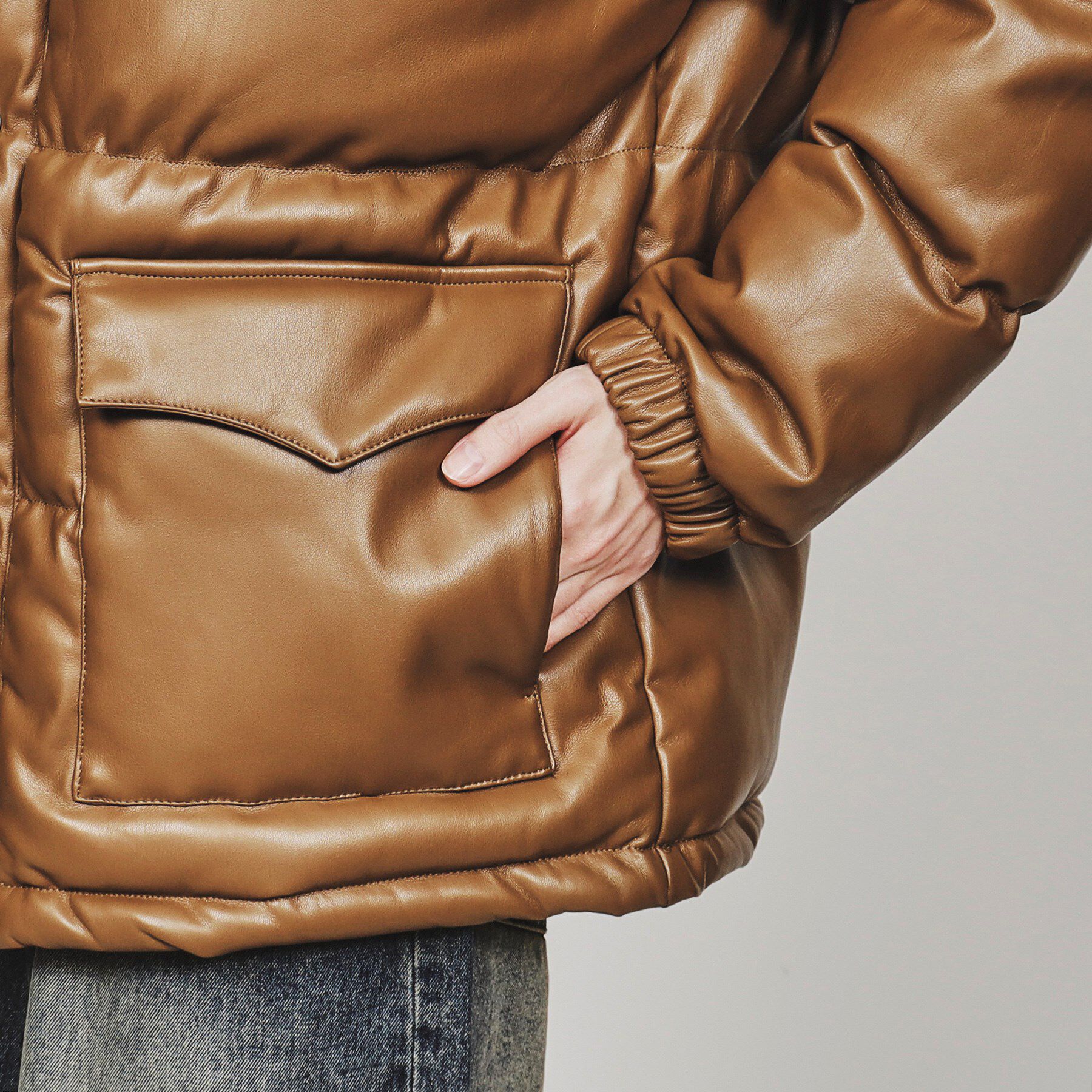 tk.TAKEO KIKUCHI「レザー調パテッドジャケット」|ブルゾン・スタジャン|