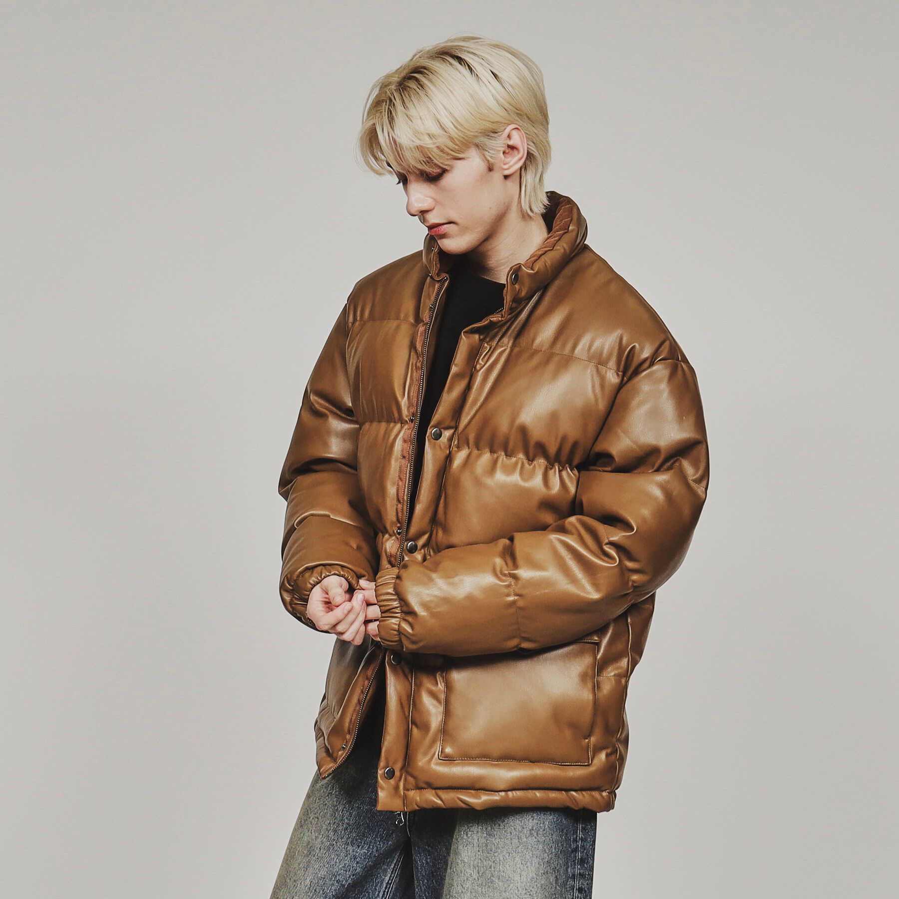 tk.TAKEO KIKUCHI「レザー調パテッドジャケット」|ブルゾン・スタジャン|ブラウン(043)