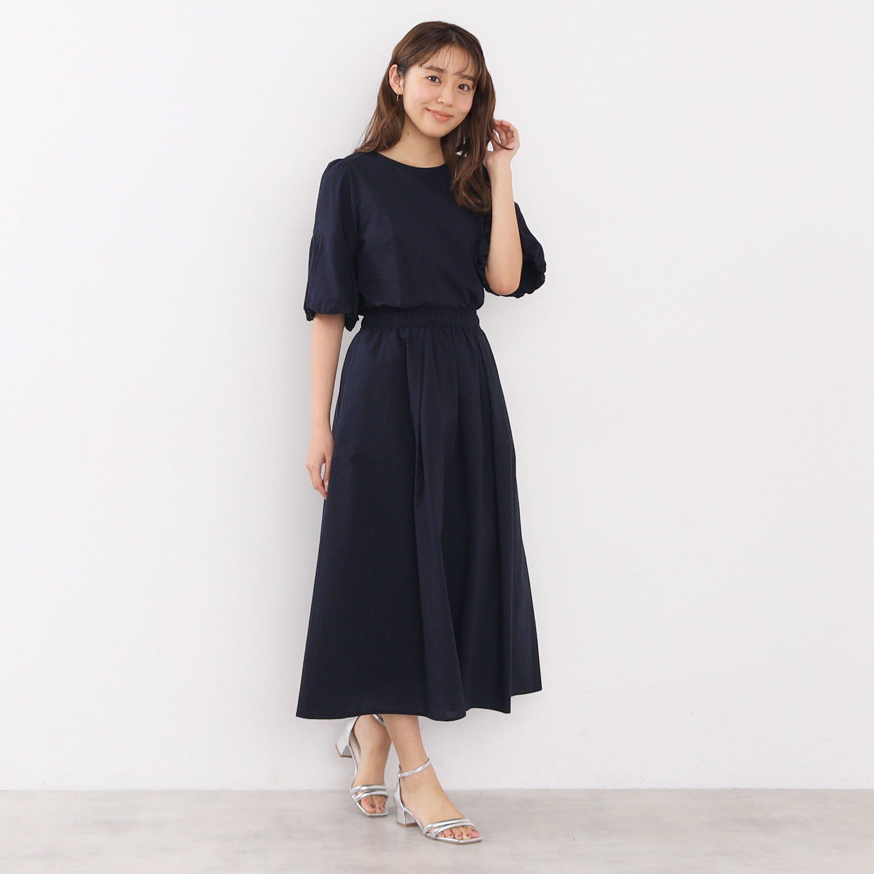 index「サッカーストライプロングフレアスカート【洗濯機洗い可】」|スカート|