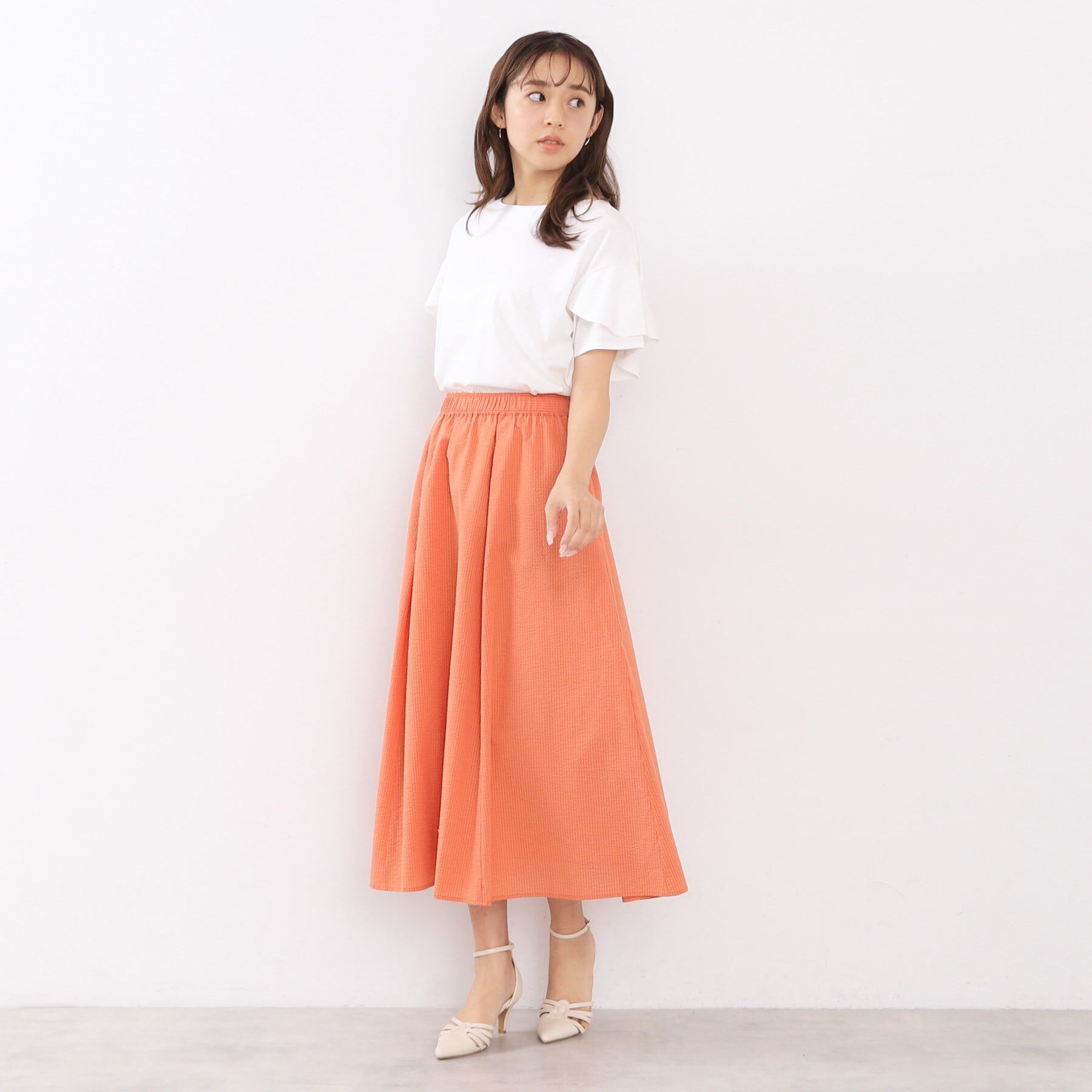 index「サッカーストライプロングフレアスカート【洗濯機洗い可】」|スカート|