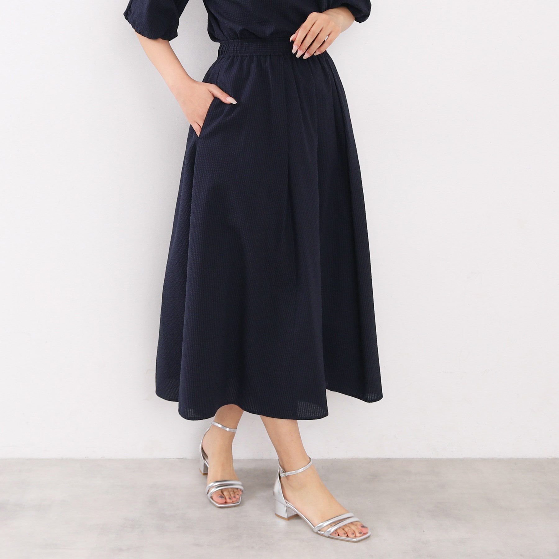 index「サッカーストライプロングフレアスカート【洗濯機洗い可】」|スカート|