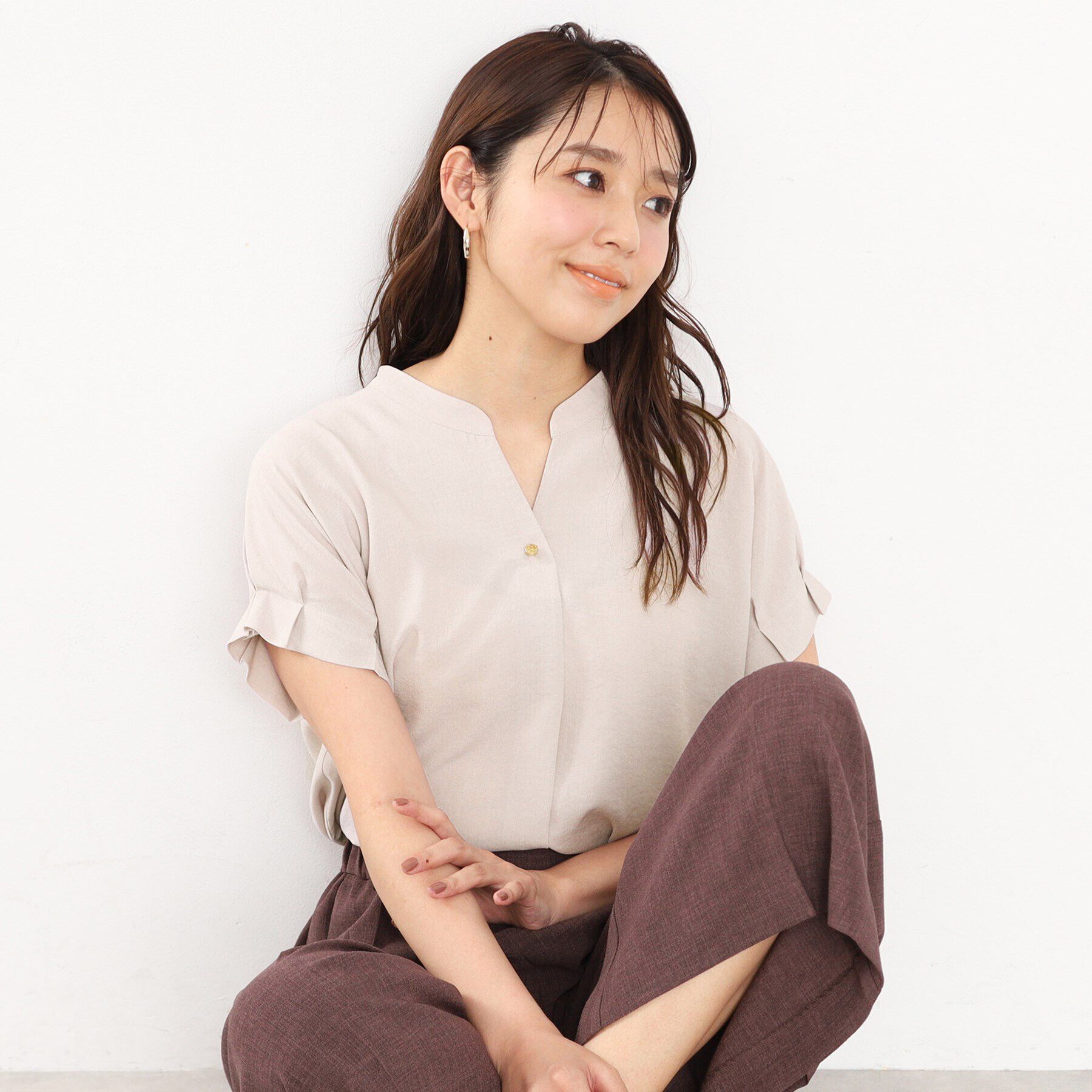 index「《7color/S-LLsize》バックシャンスキッパーブラウス【洗濯機洗い可/吸水速乾/防シワ/抗」|シャツ・ブラウス|ピンクベージュ(05