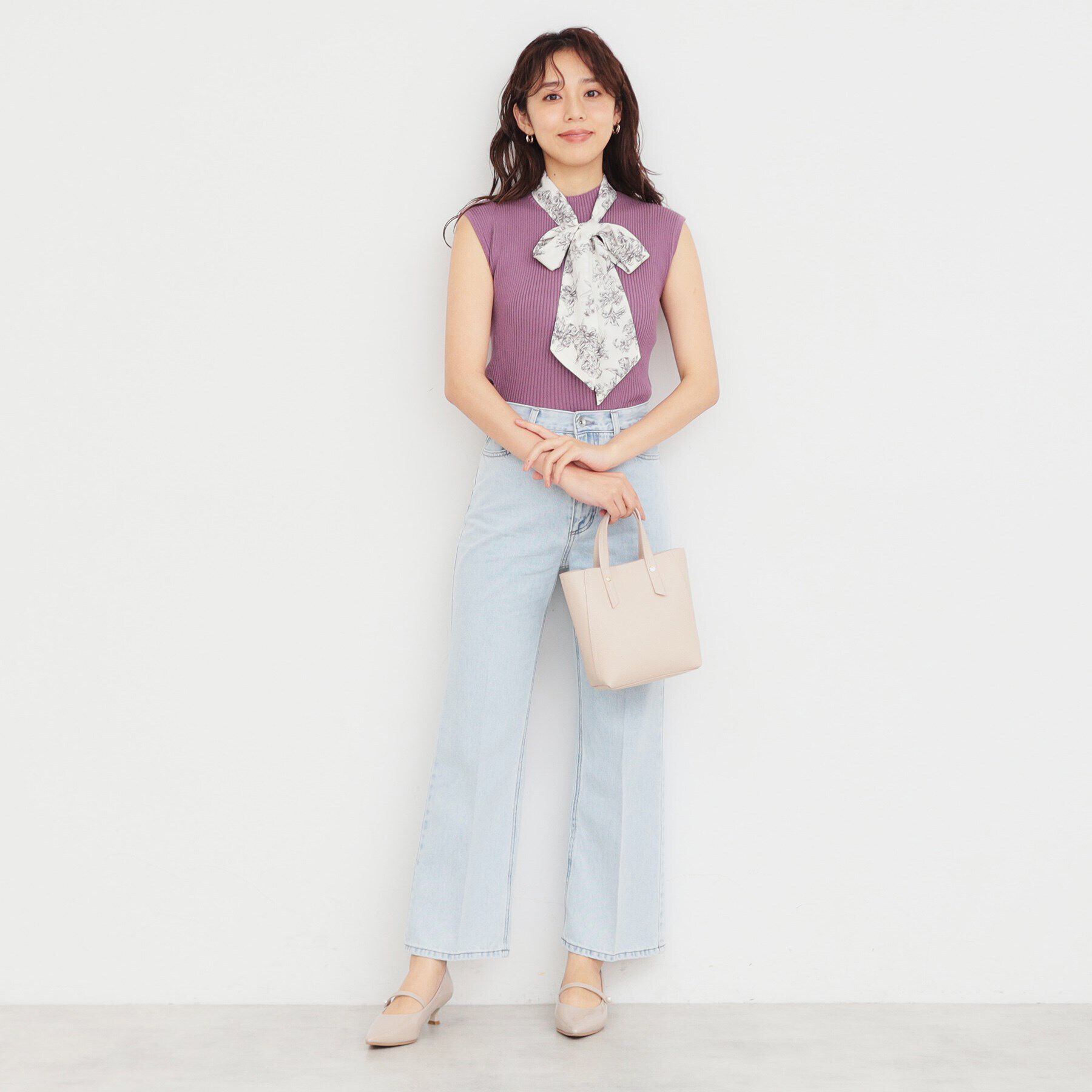 index「《美人百花掲載》スカーフ付きフレンチリブニット【洗濯機可】」|ニット・セーター|