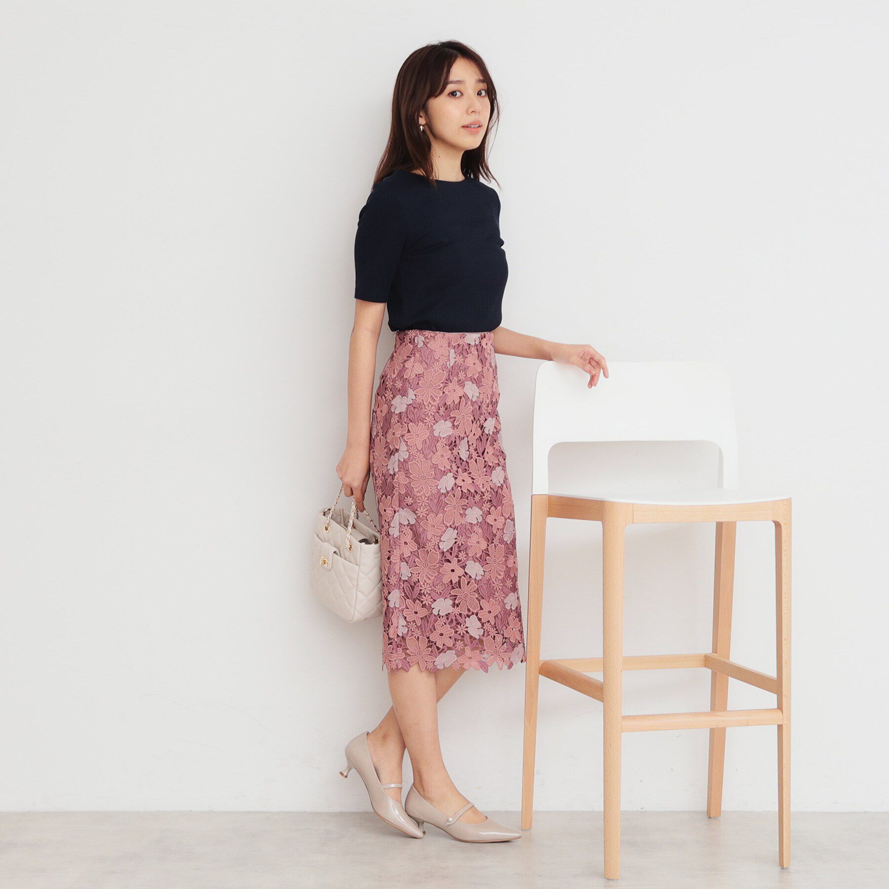 index「フラワーレースタイトスカート【洗濯機洗い可】」|スカート|
