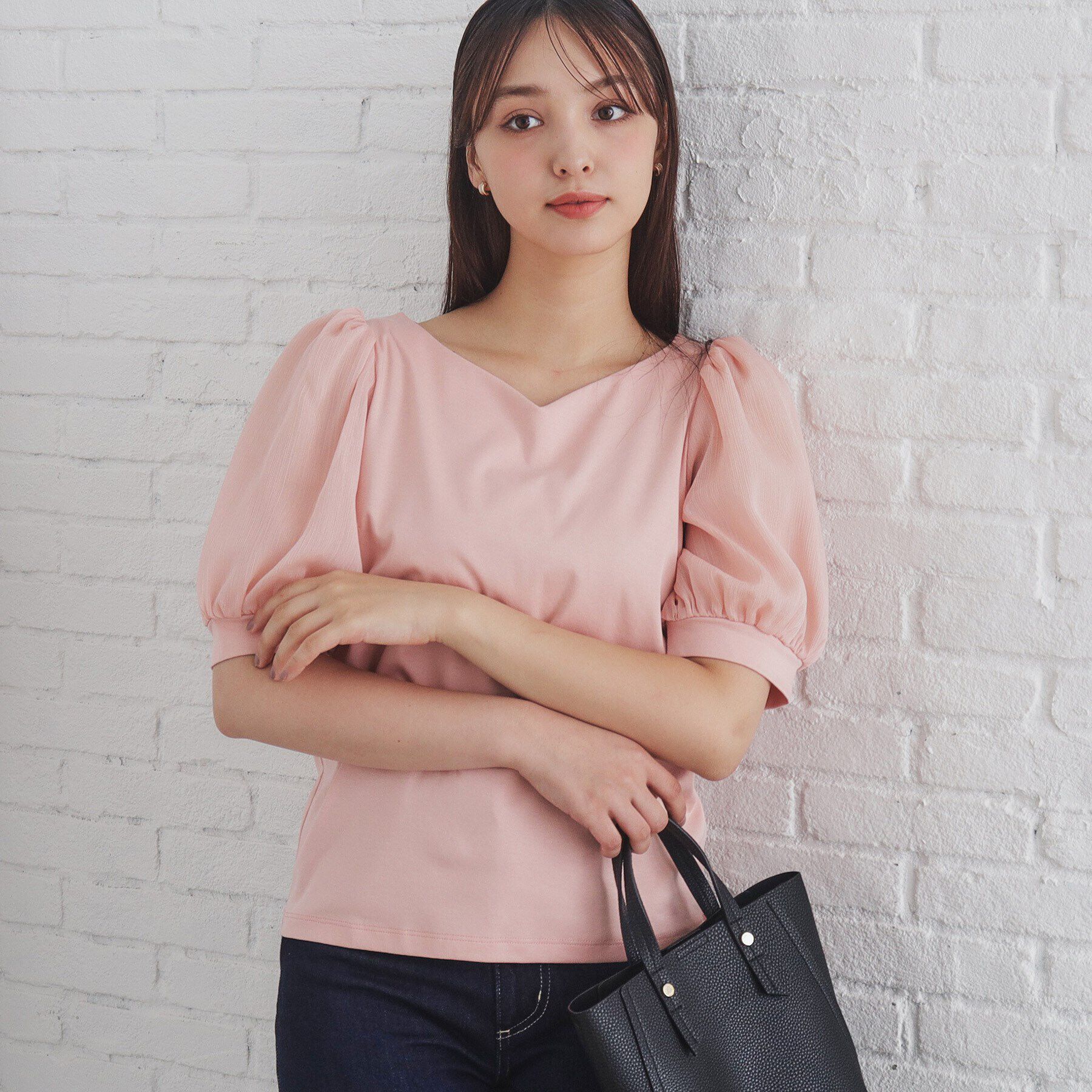 index「シアースリーブハートネックトップス【洗濯機洗い可】」|Tシャツ・カットソー|オレンジ(065)