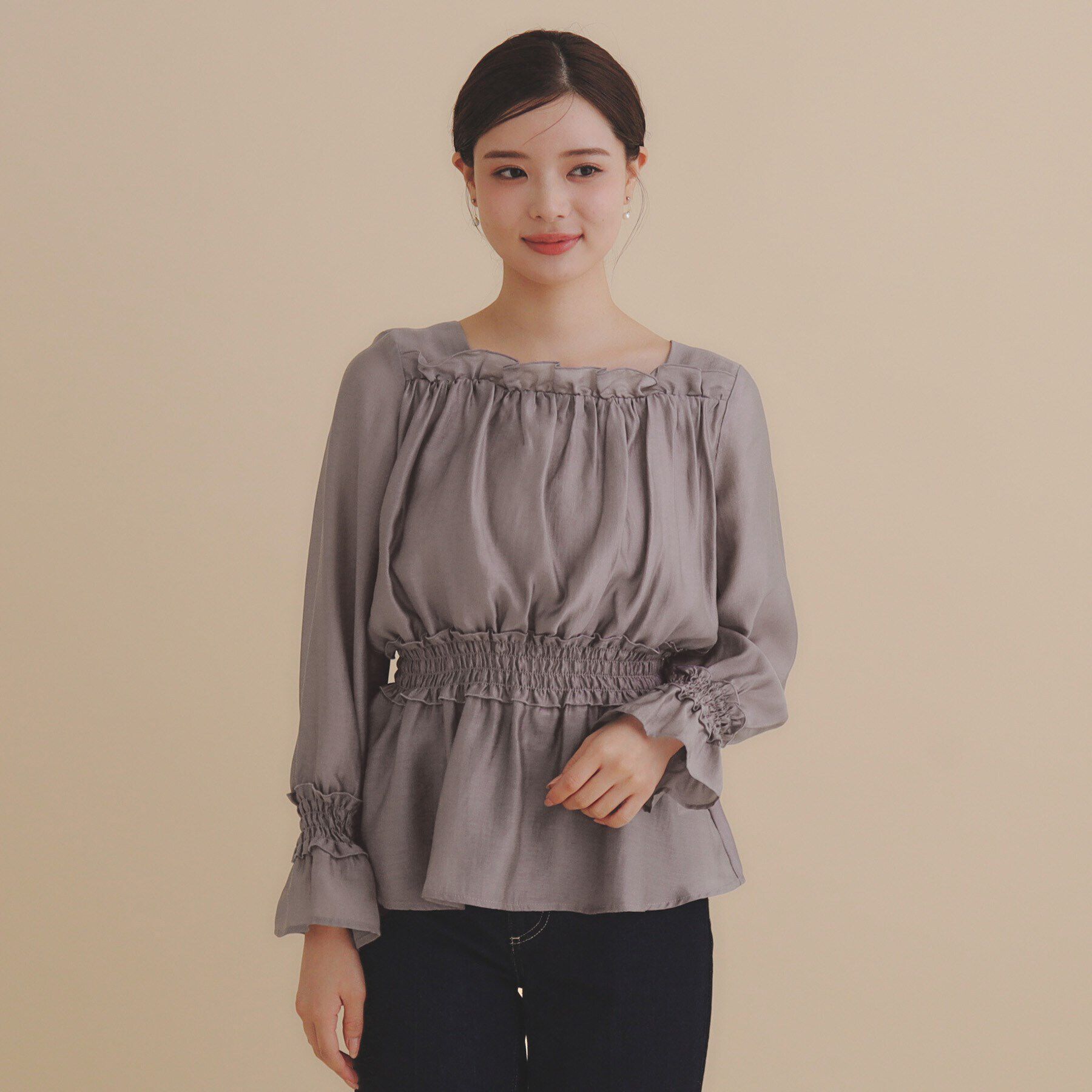 index「ギャザーフリルシアーブラウス【洗濯機洗い可】」|シャツ・ブラウス|
