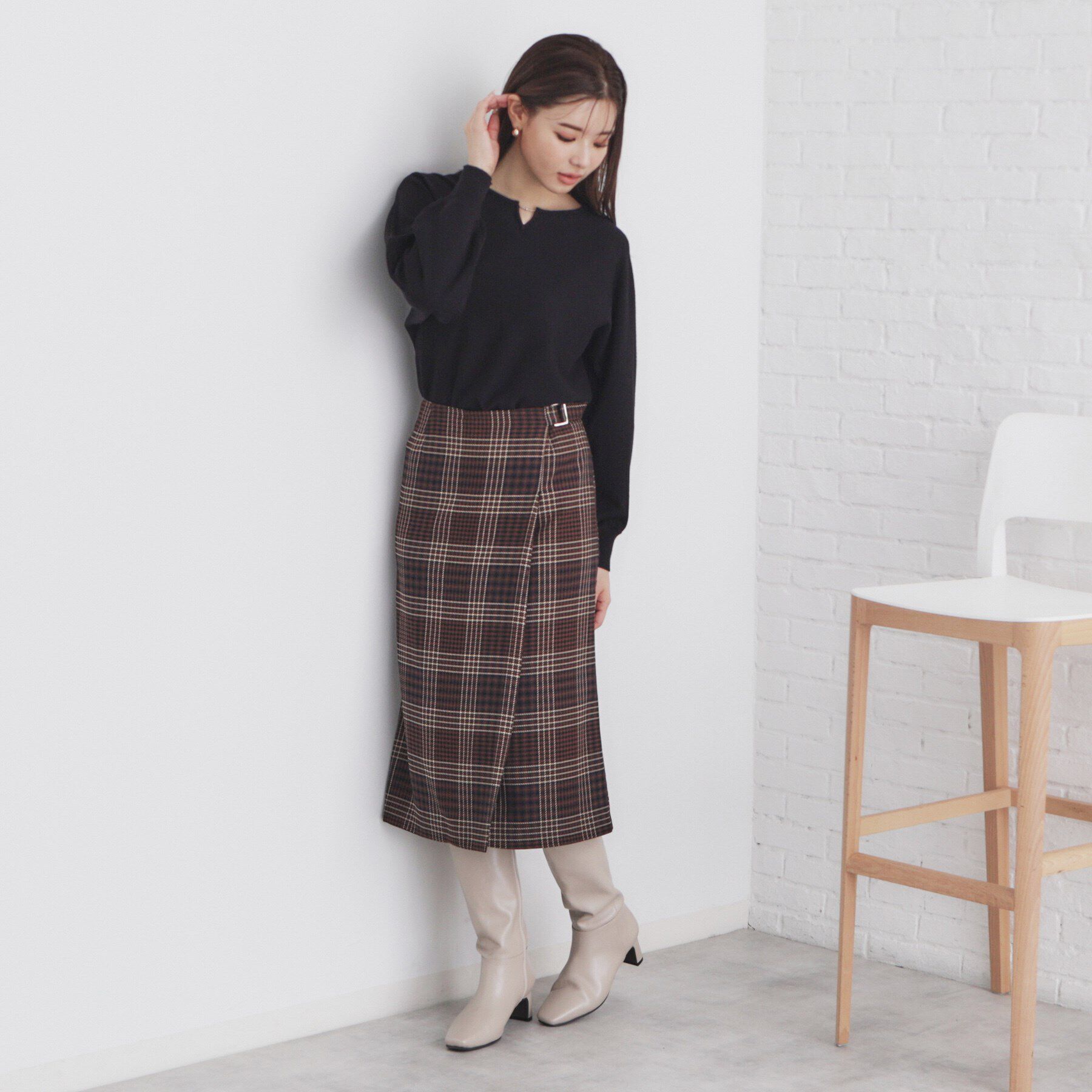 index「《5color/XS-LL》キーネックビジュードルマンニット【洗濯機洗い可】」|ニット・セーター|