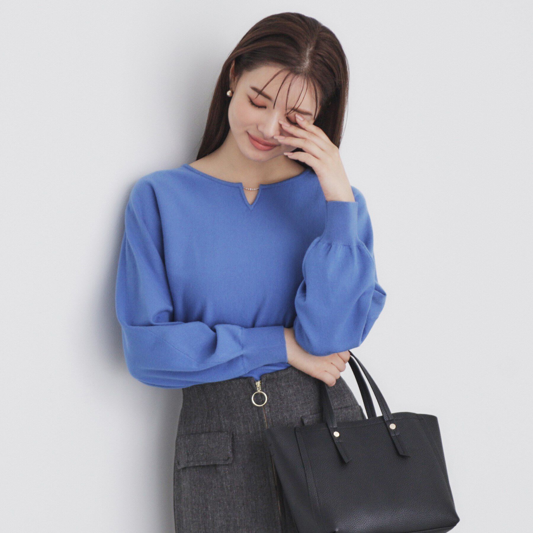 index「《5color/XS-LL》キーネックビジュードルマンニット【洗濯機洗い可】」|ニット・セーター|