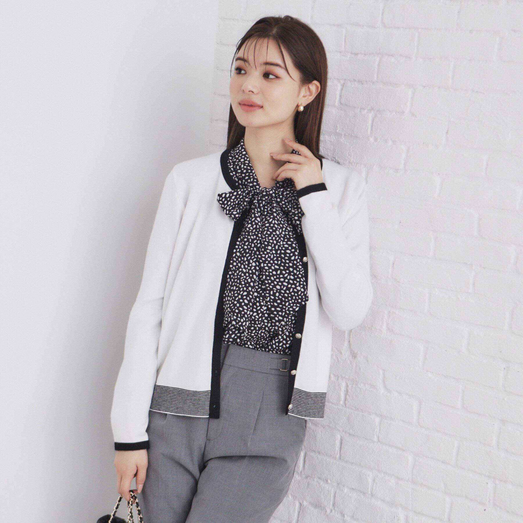 index「バイカラーカーディガン【洗濯機洗い可】」|カーディガン|オフホワイト(503