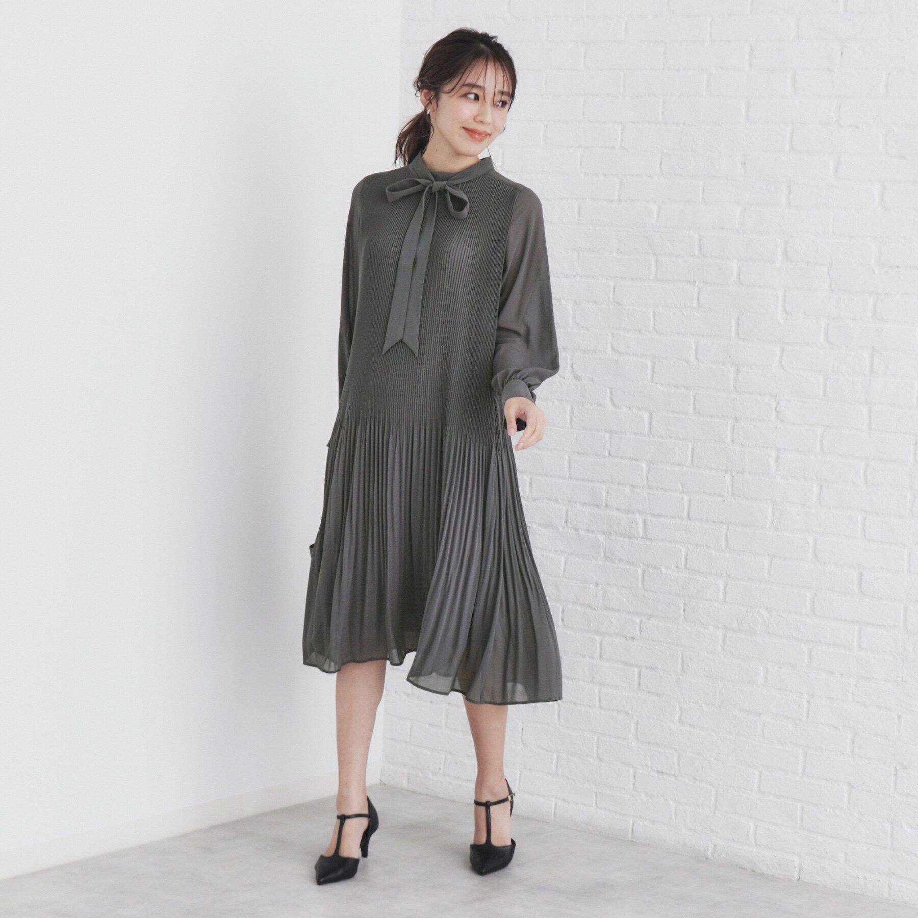 index「2WAYリボン プリーツワンピース【洗濯機洗い可】」|ワンピース|
