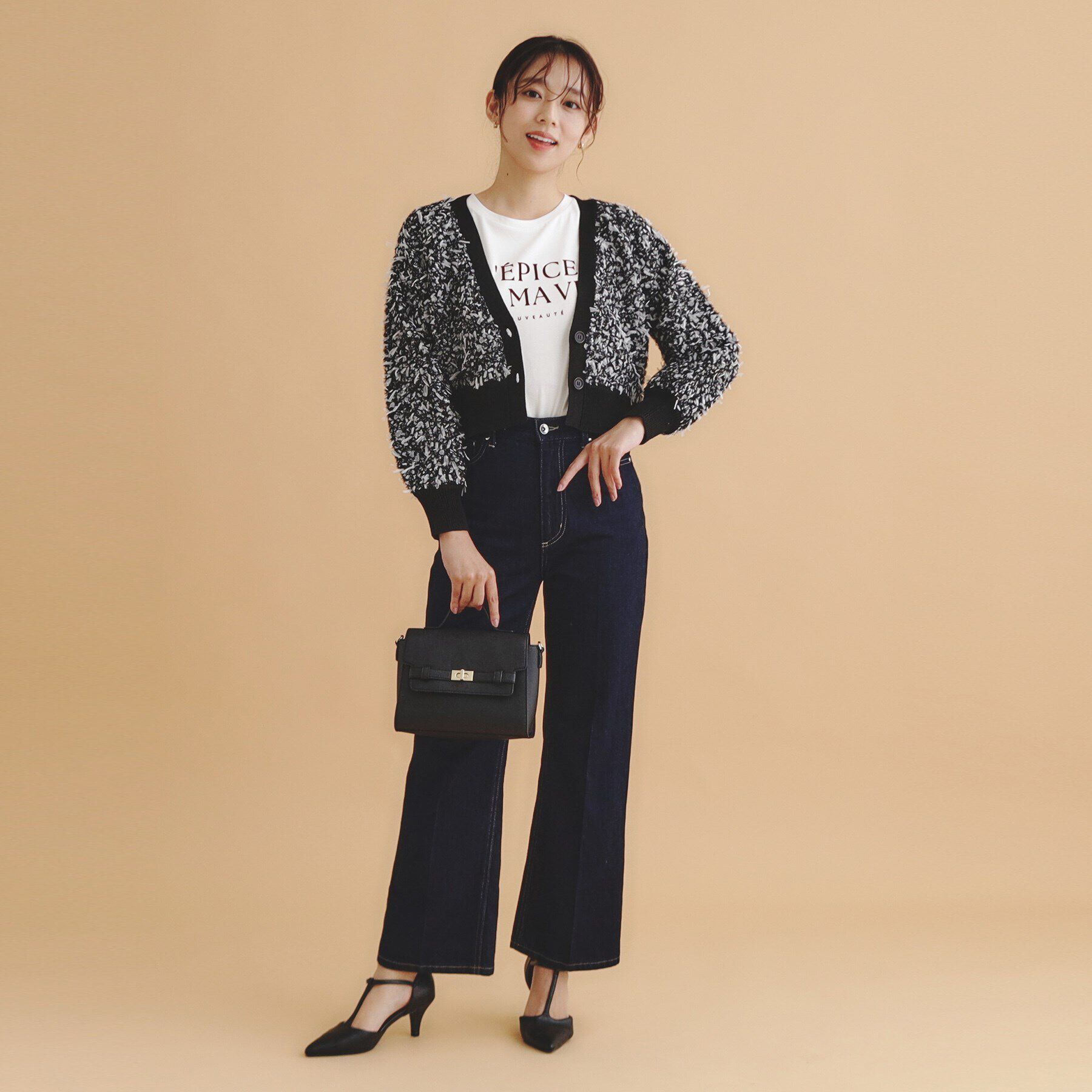 index「チュールフラッグVネックカーディガン【洗濯機洗い可】」|カーディガン|