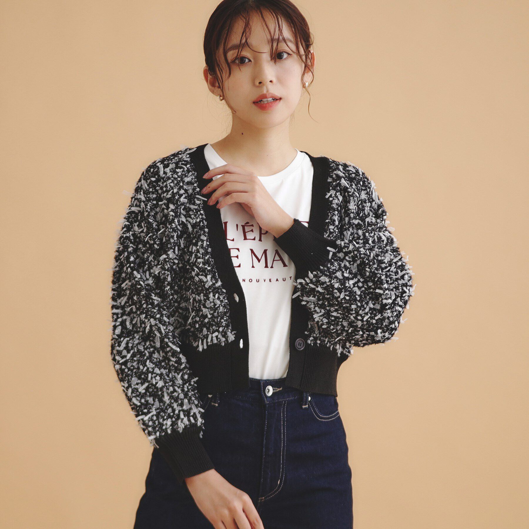 index「チュールフラッグVネックカーディガン【洗濯機洗い可】」|カーディガン|