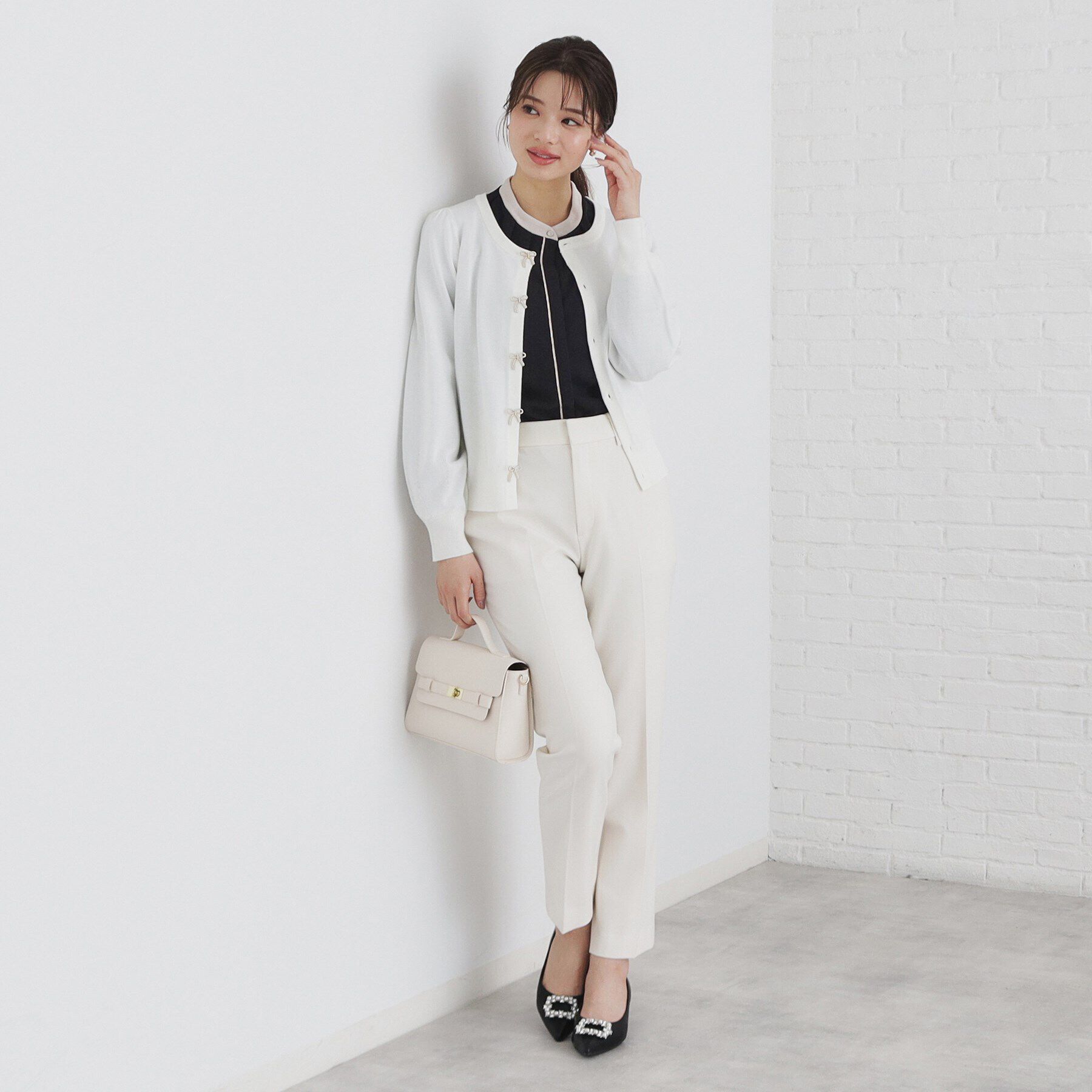 index「リボンパール調ビジューカーディガン【洗える】」|カーディガン|