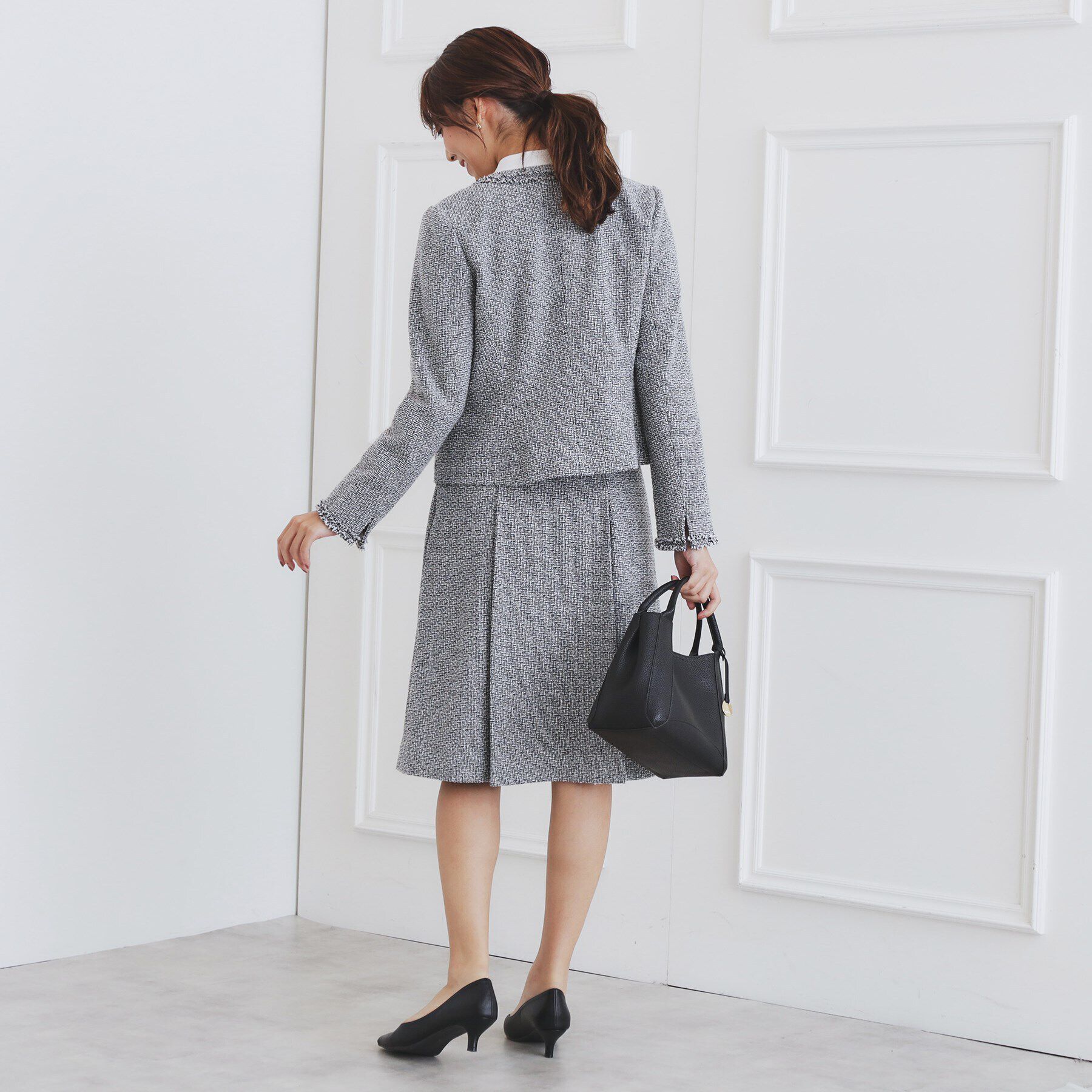 index「＜通勤・セレモニー/セットアップ対応＞ノーカラーツイードジャケット【洗える】」|ノーカラージャケット|