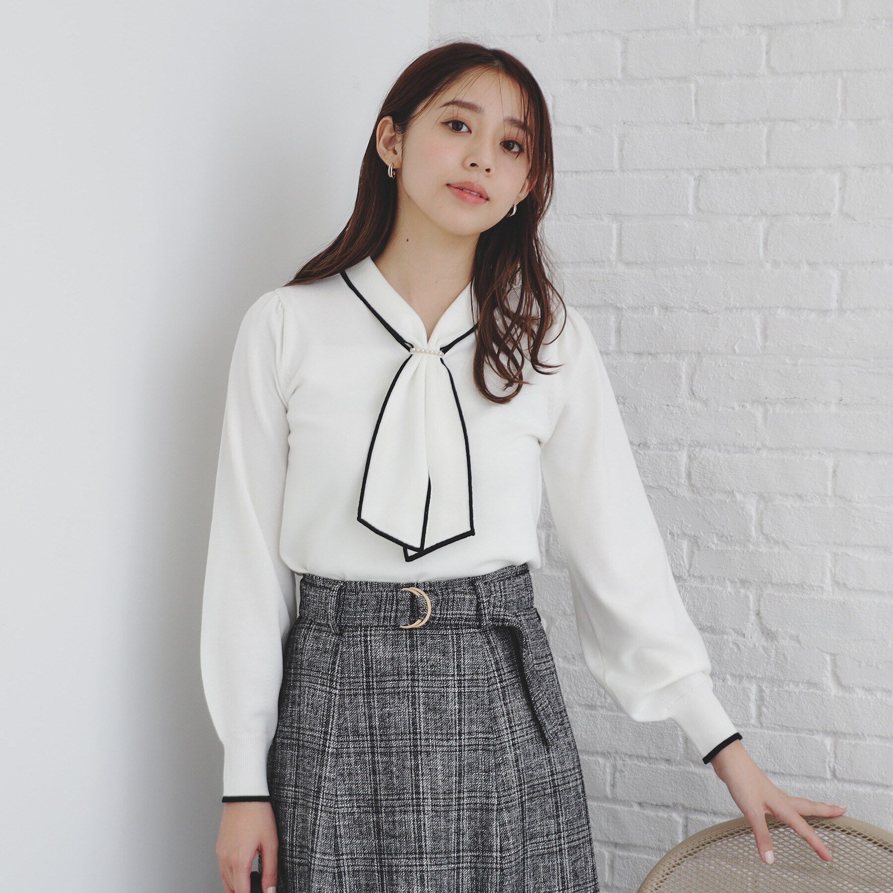 index「《8color/XS-LLsize》パール調パーツ付き ボウタイニット【洗濯機可】」|ニット・セーター|