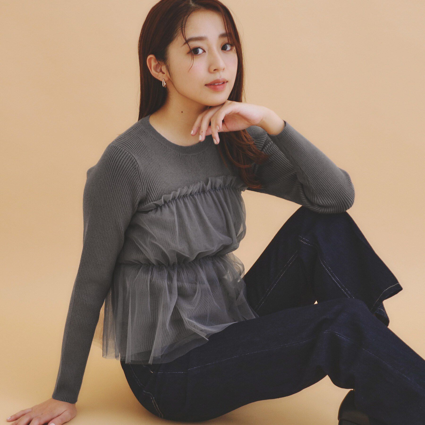 index「チュールレイヤードペプラムニット【洗える】」|ニット・セーター|チャコールグレー(0