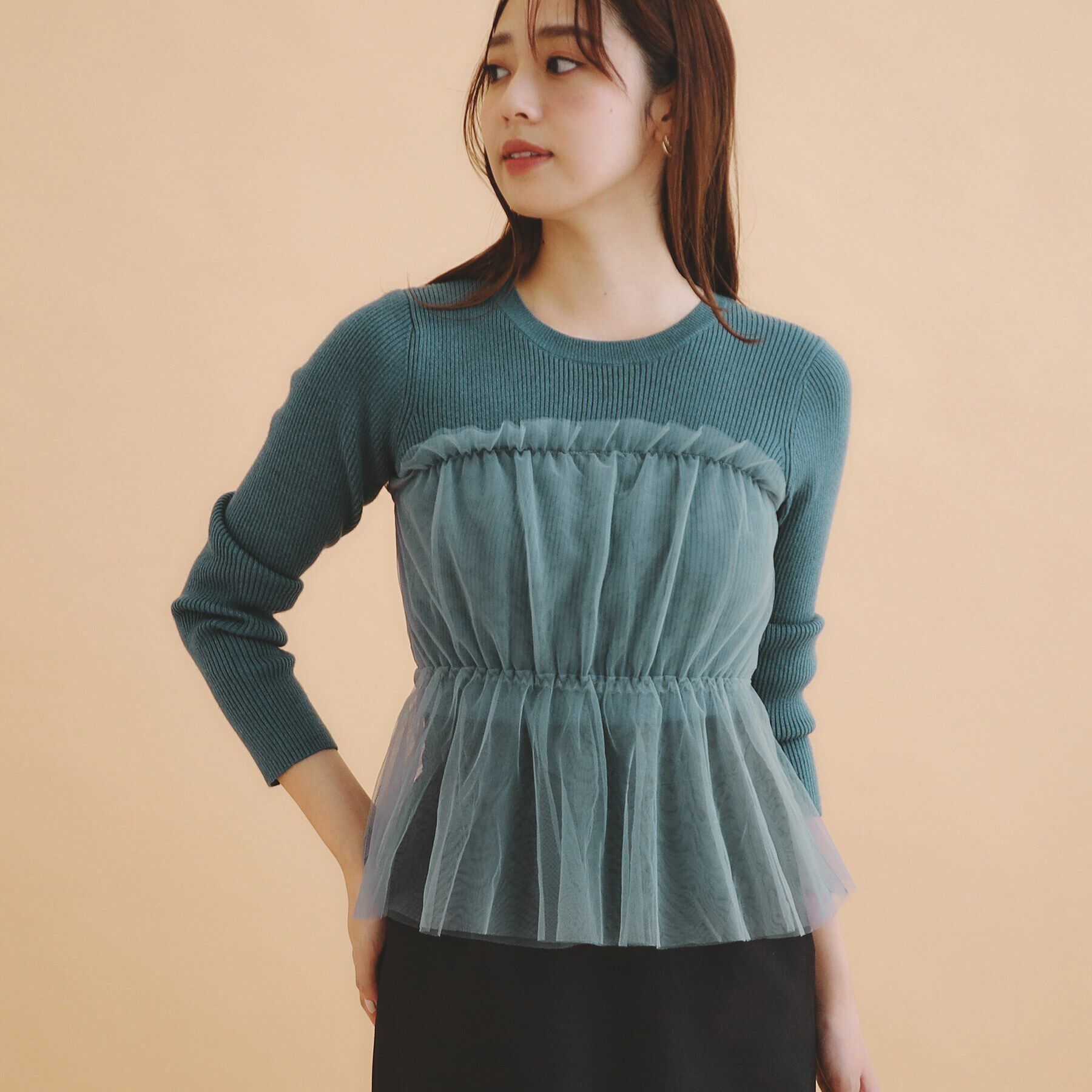 index「チュールレイヤードペプラムニット【洗える】」|ニット・セーター|ブルーグリーン(09