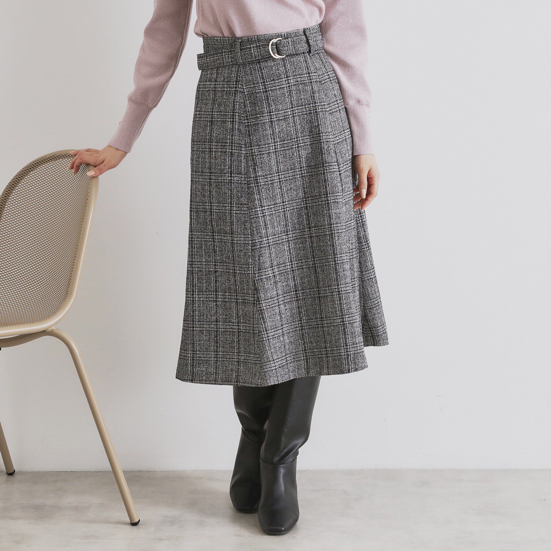 index「チェック柄マーメイドフレアスカート【洗濯機洗い可/イージーアイロン】」|スカート|ブラック(219)