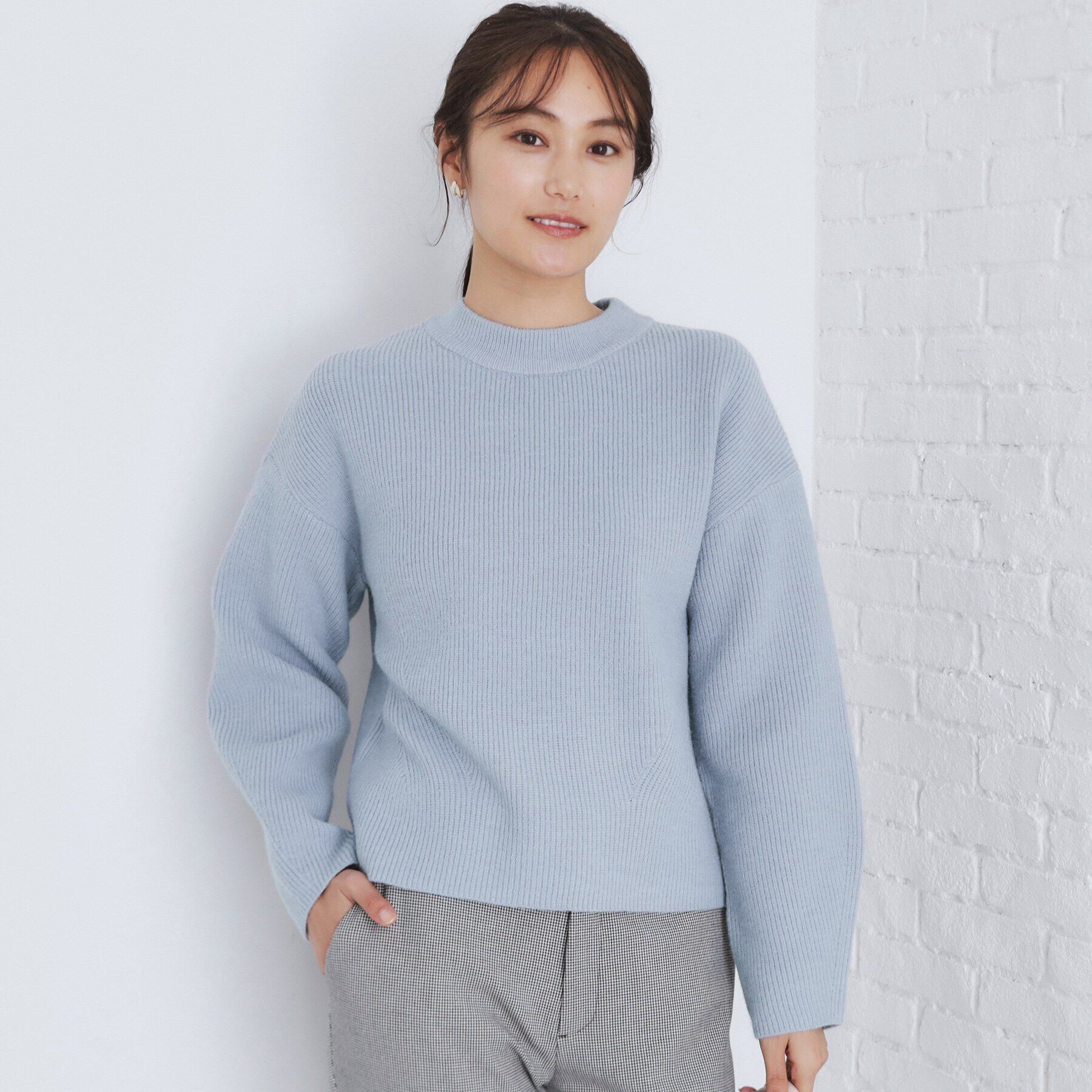 index「《6color/S-LLsize》片畦ハイネックニット【洗濯機洗い可】」|ニット・セーター|ブルー(091)
