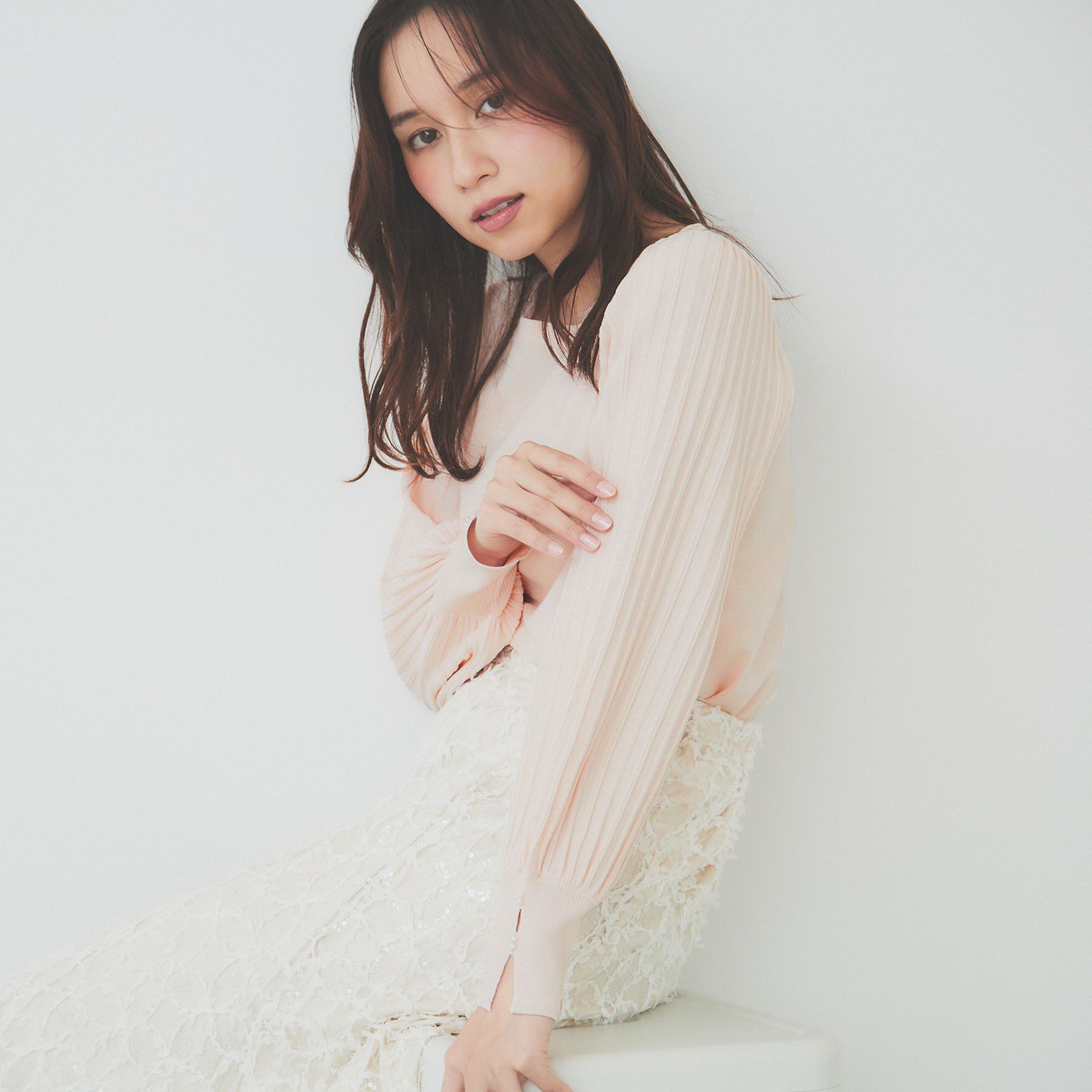 index「プリーツスリーブボートネックニット【洗濯機洗い可】」|ニット・セーター|ライトピンク(070