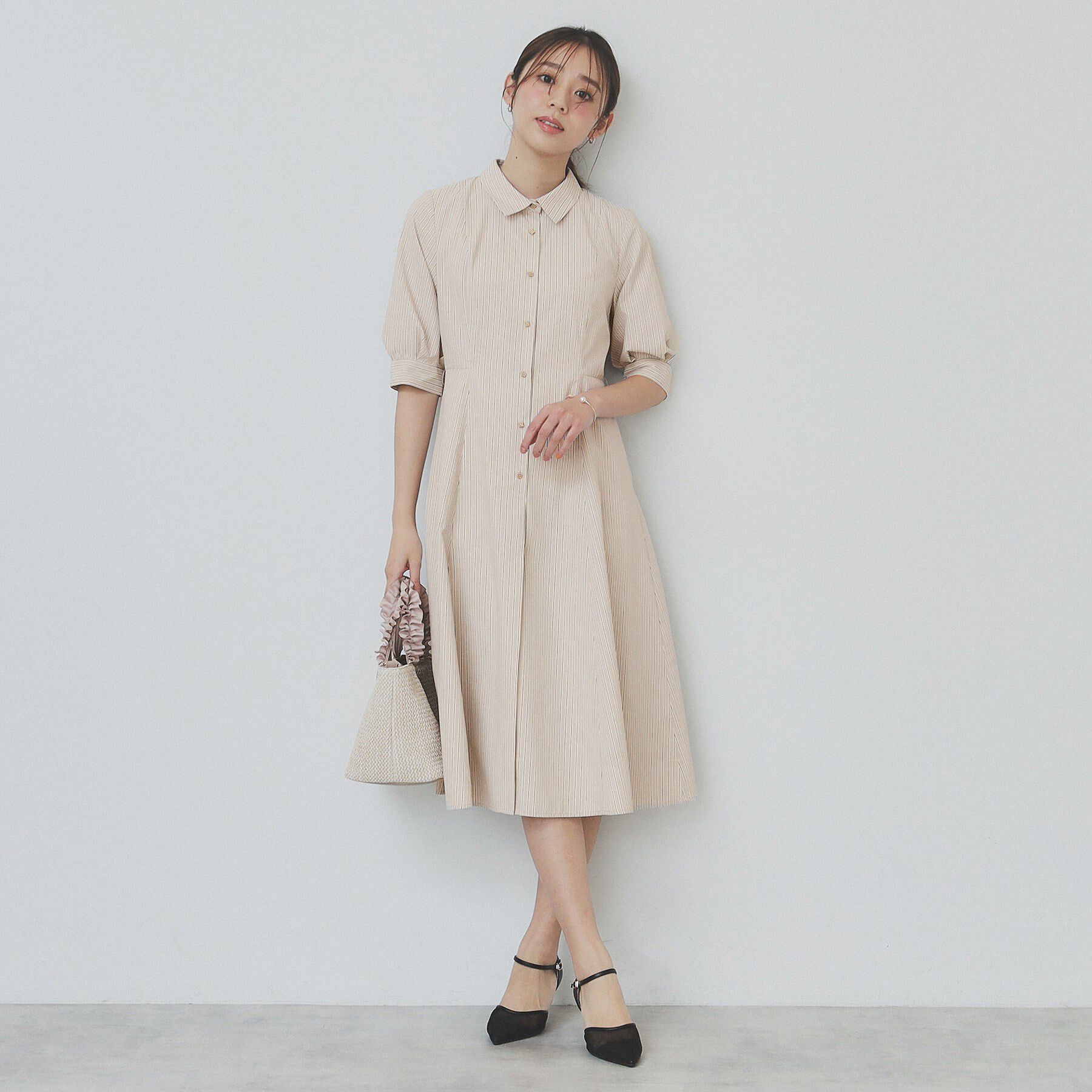 index「ストライプシャツワンピース【洗濯機洗い可/イージーアイロン】」|ワンピース|