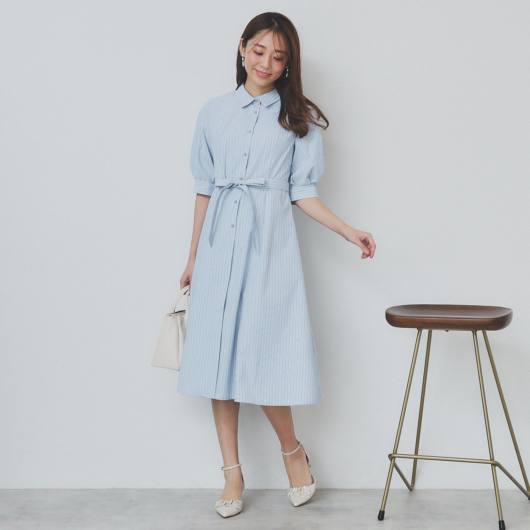 index「ストライプシャツワンピース【洗濯機洗い可/イージーアイロン】」|ワンピース|