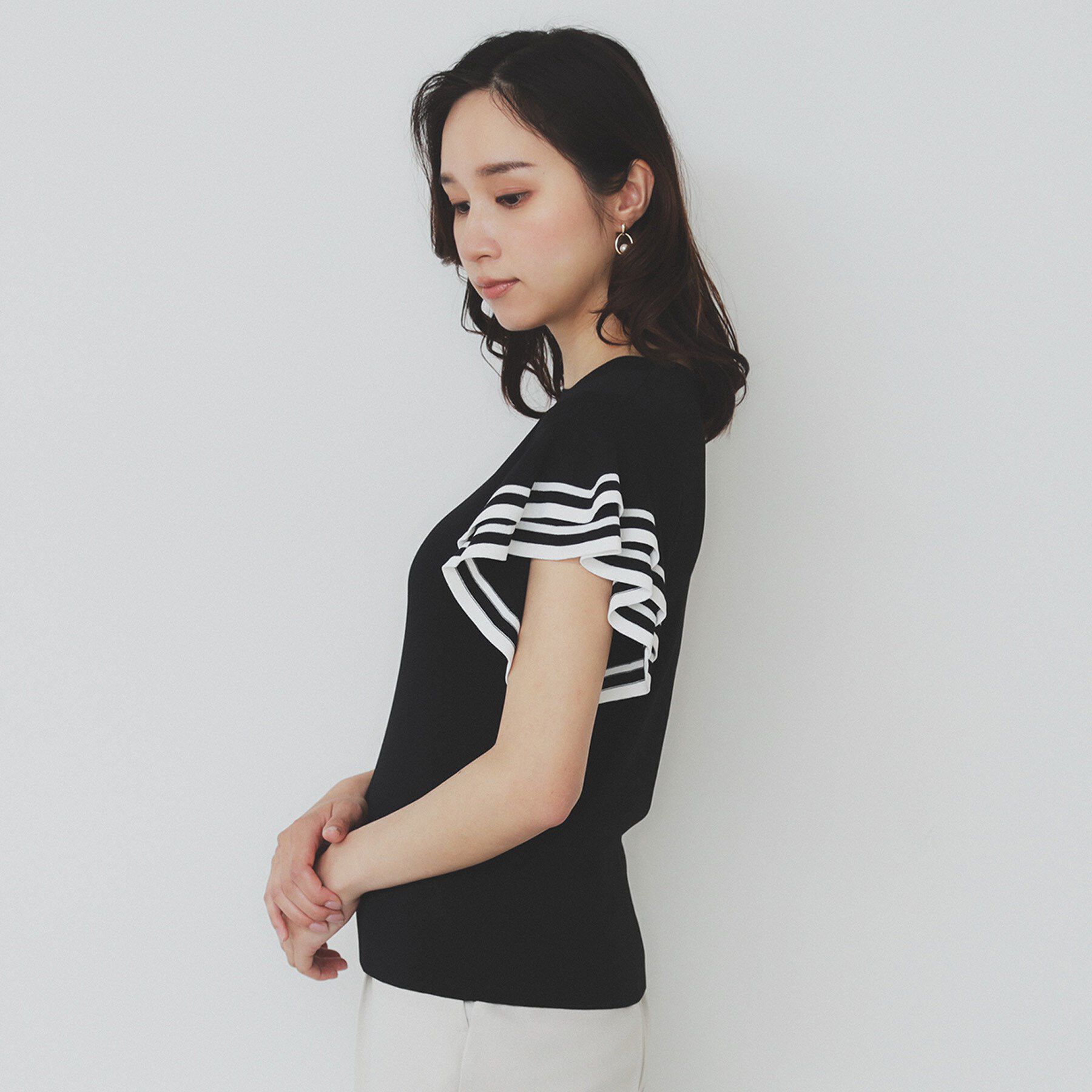 index「ボーダーフリルスリーブニット【洗濯機洗い可】」|ニット・セーター|