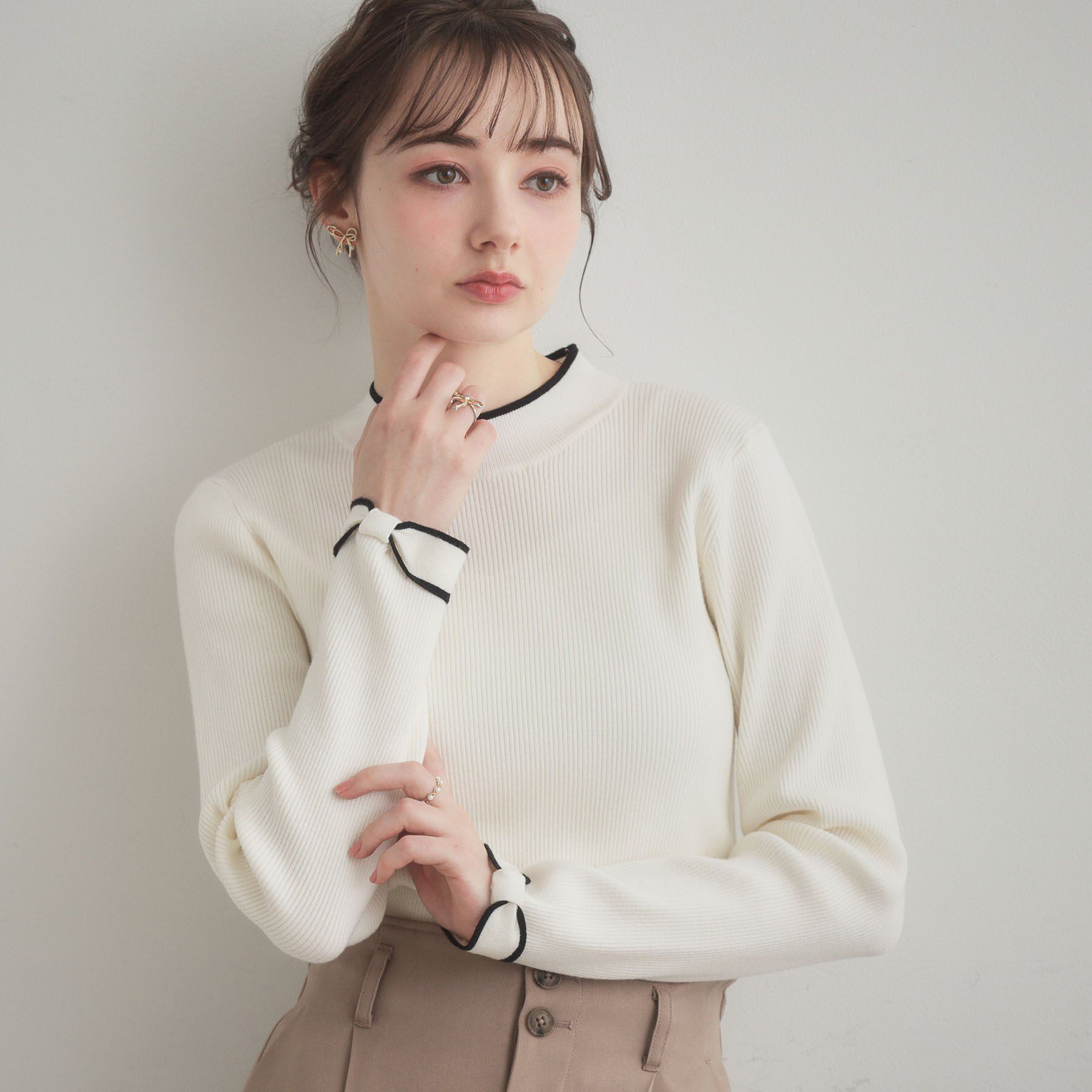 Couture broach「【着映え】袖リボン リブニット」|ニット・セーター|