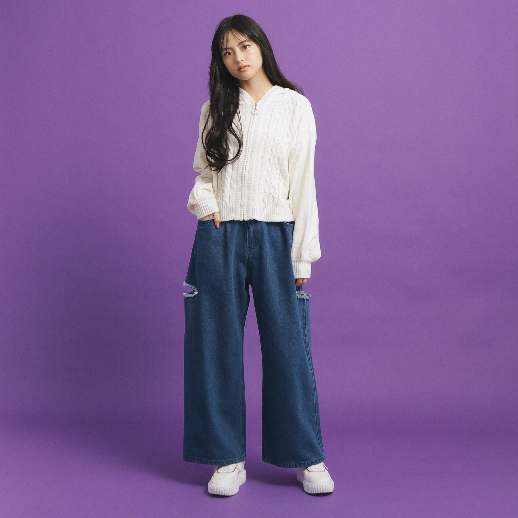 PINK-latte「【130cmあり／ウエストホック】サイドカットデニム」|その他|