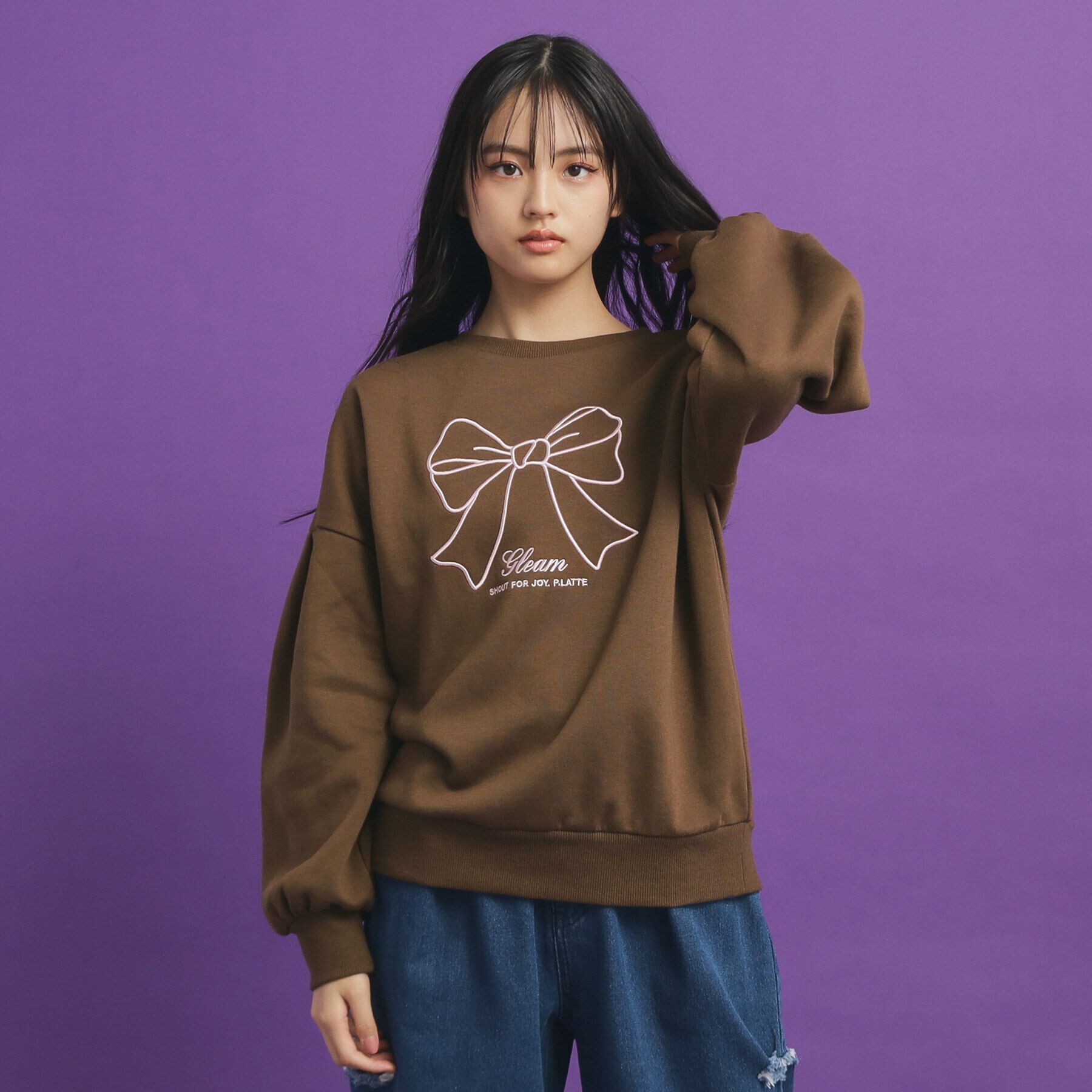 PINK-latte「リボン立体刺繍裏起毛プルオーバー」|その他|ﾌﾞﾗｳﾝ(043)