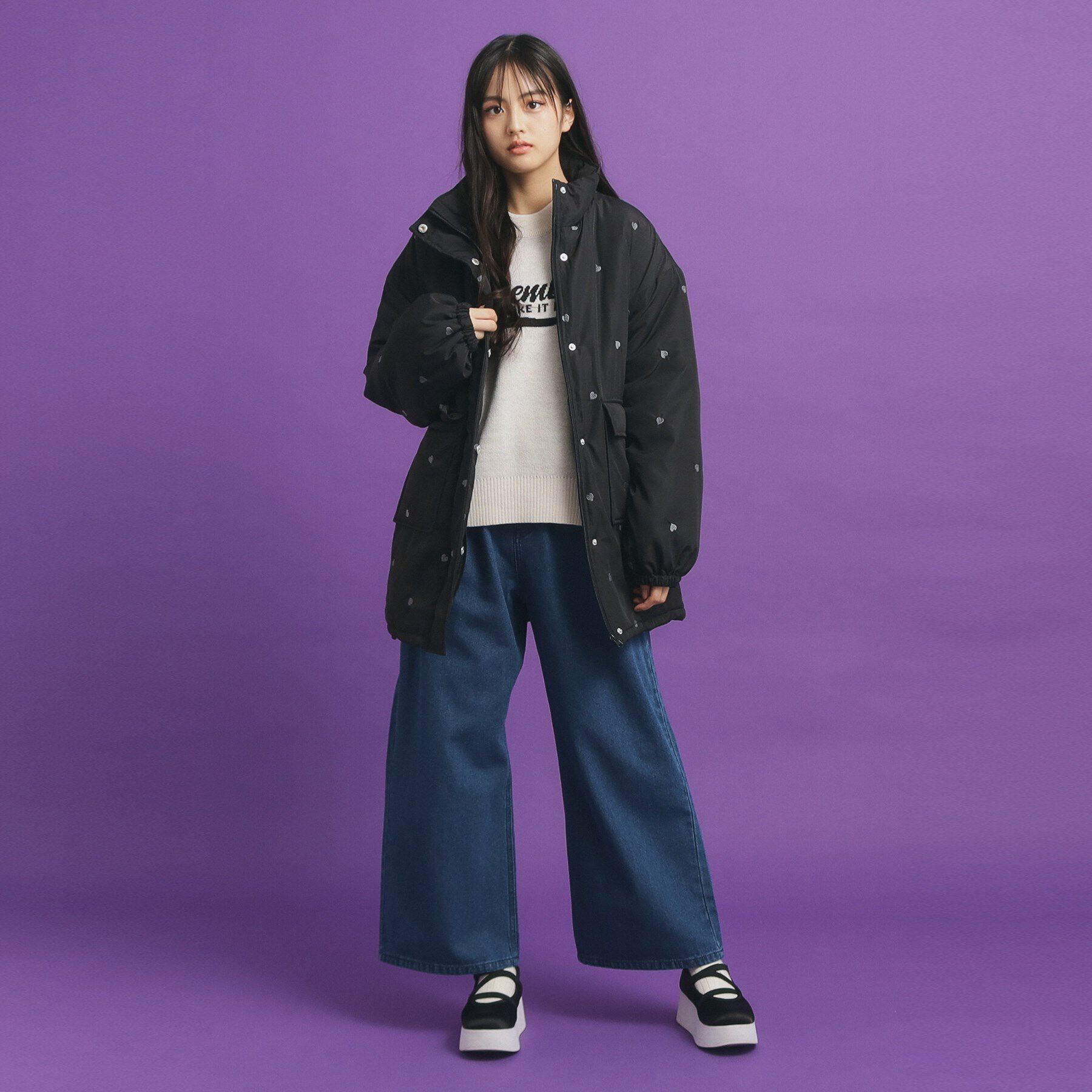 PINK-latte「ハート刺繍中綿ブルゾン」|ブルゾン・スタジャン|