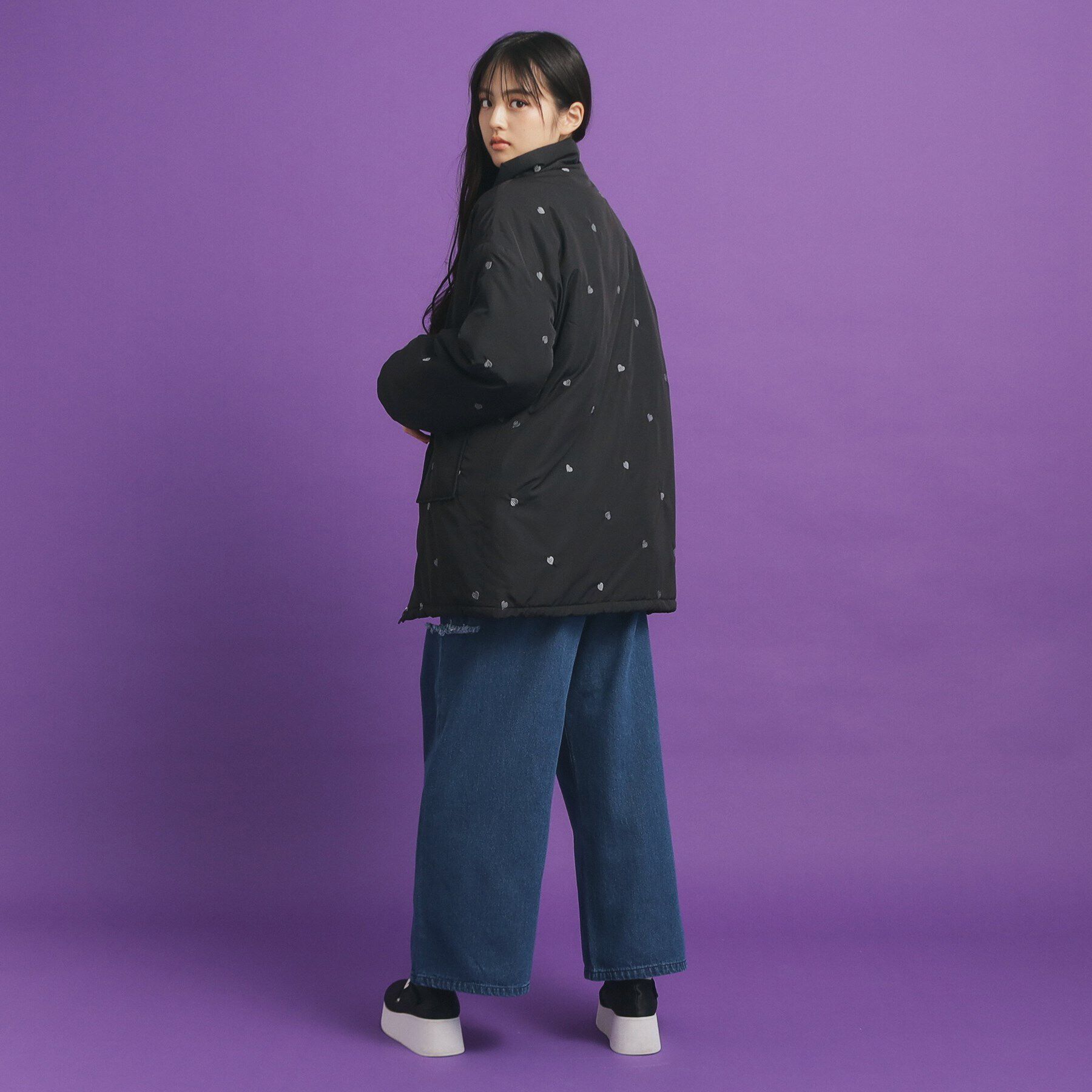 PINK-latte「ハート刺繍中綿ブルゾン」|ブルゾン・スタジャン|